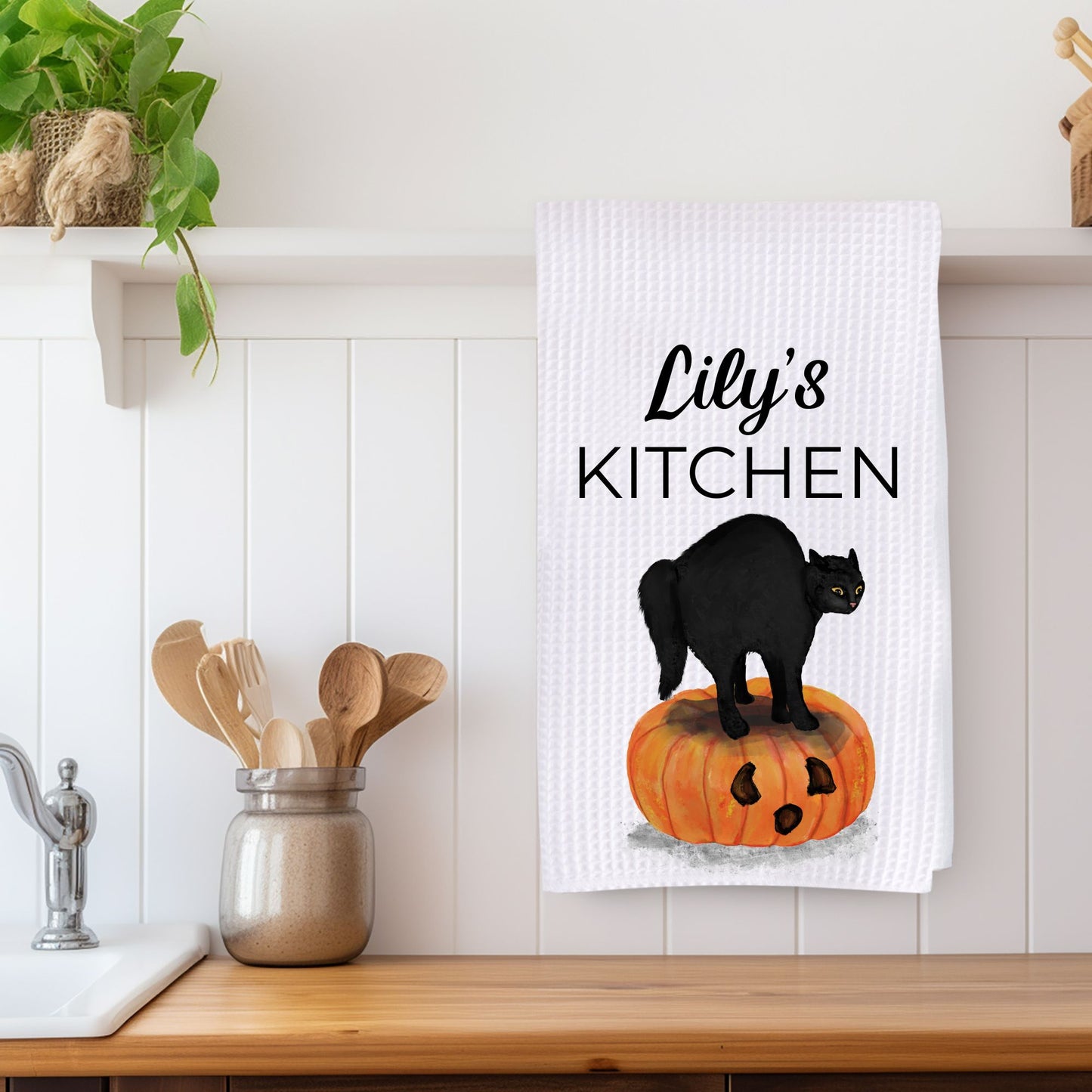 Black Cat on Pumpkin Kitchen Towel