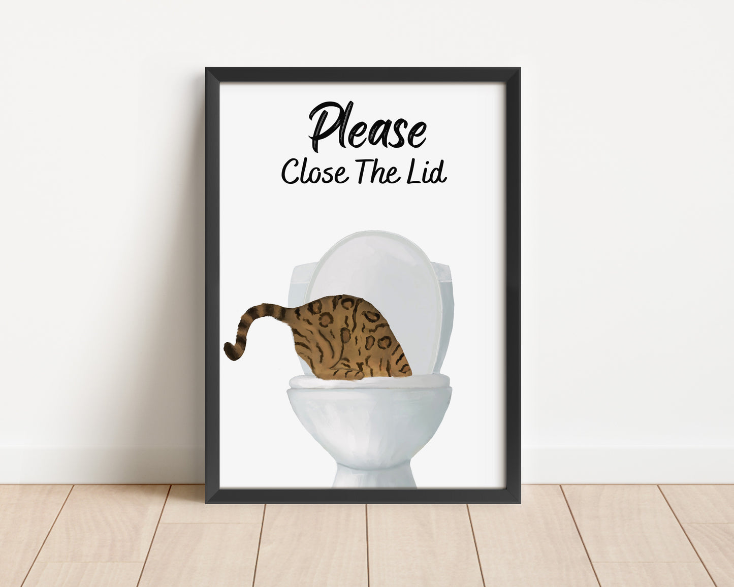 Gold Bengal Cat Drinking from Toilet Art Print