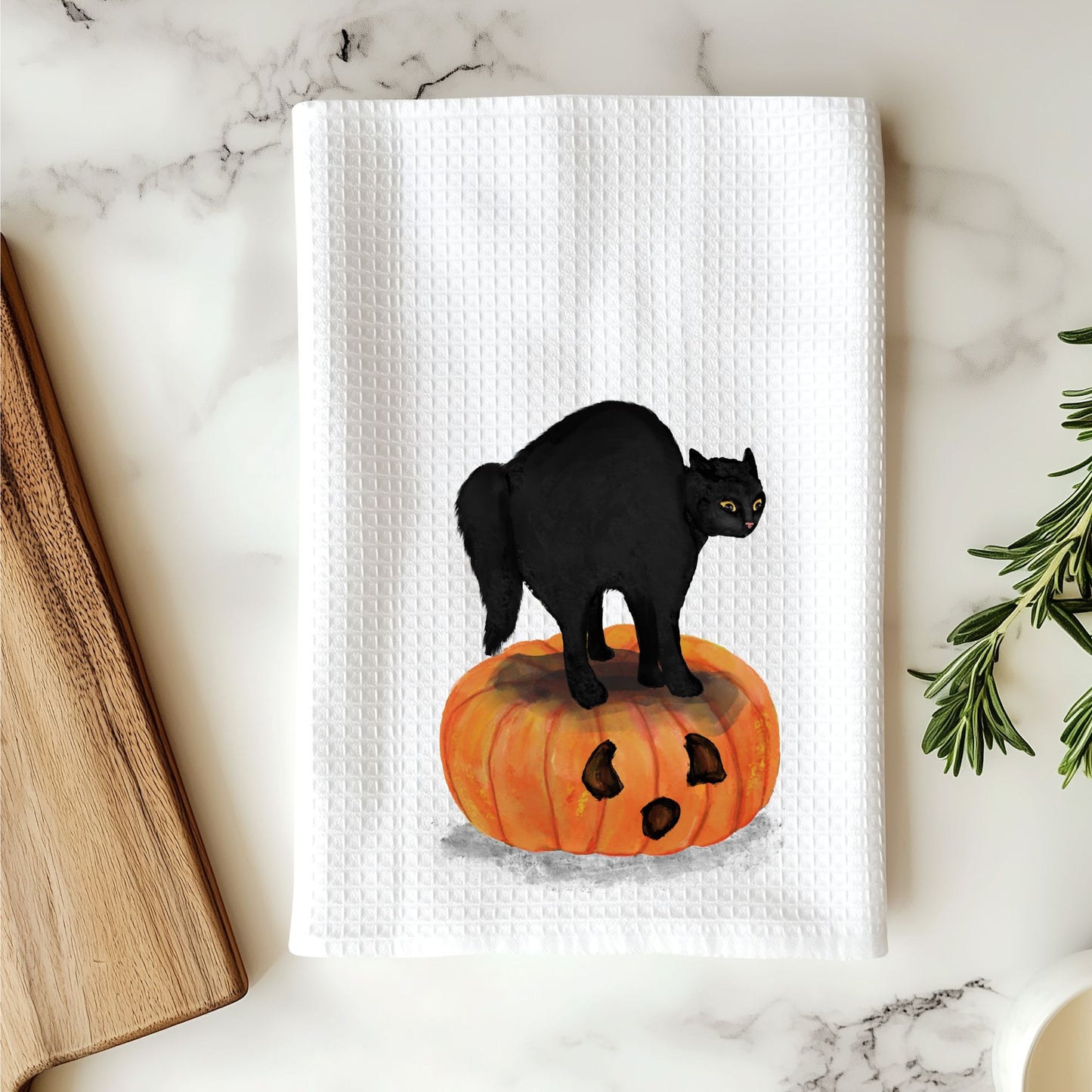Black Cat on Pumpkin Kitchen Towel