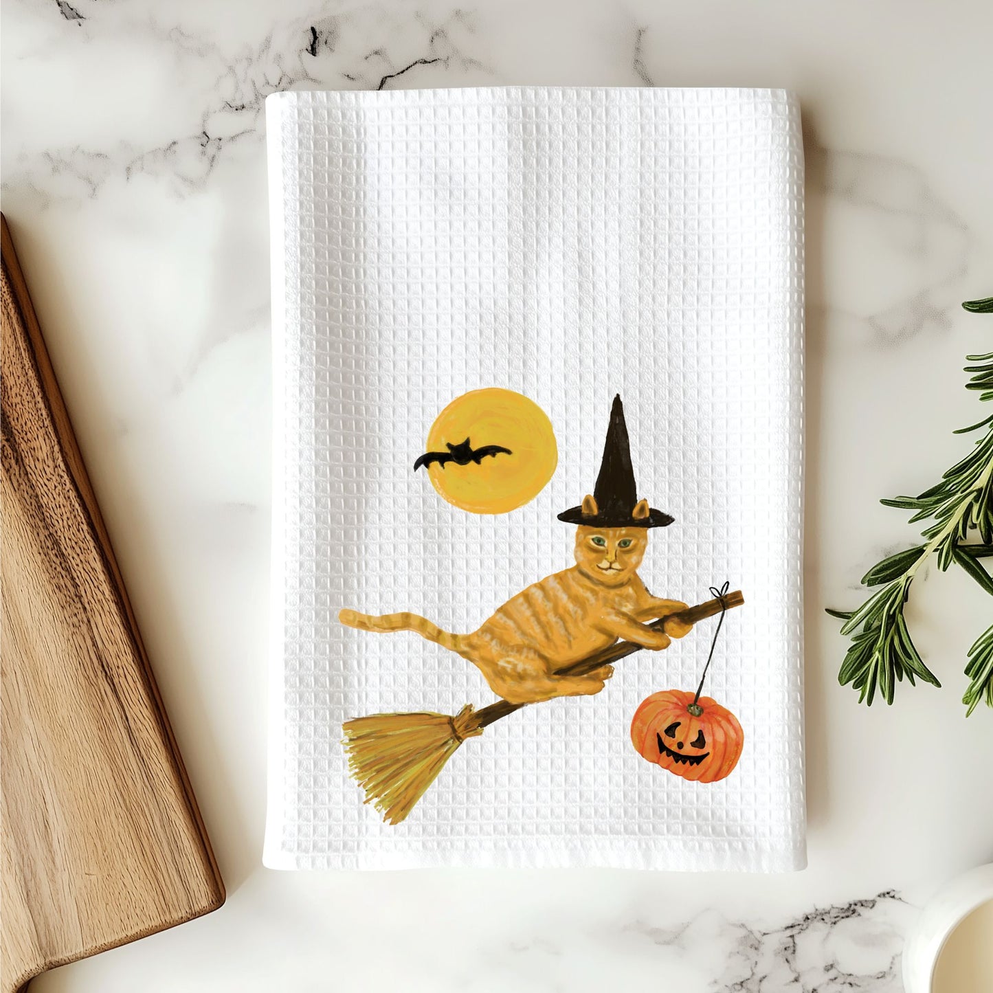 Halloween Orange Cat Kitchen Towel