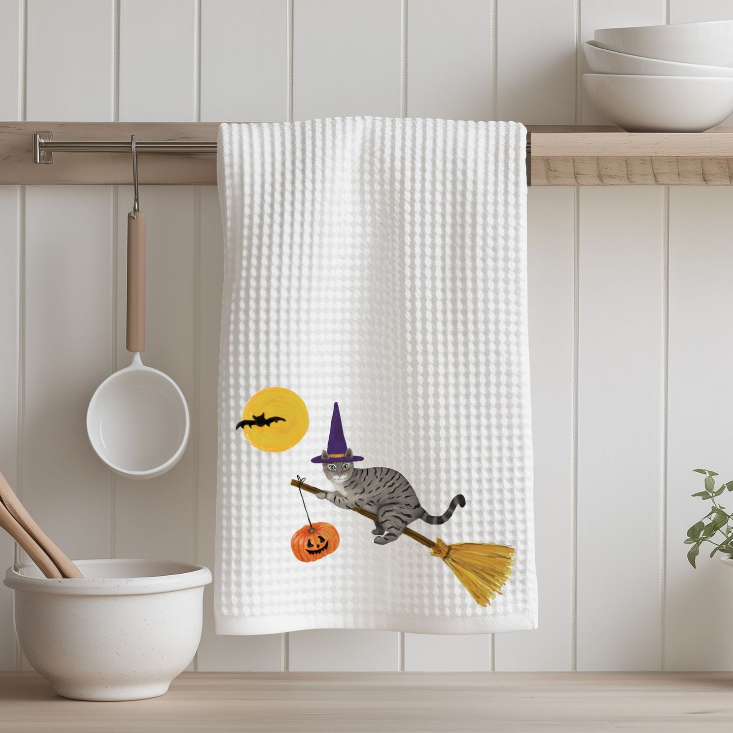 Halloween Gray Tabby Cat Kitchen Towel