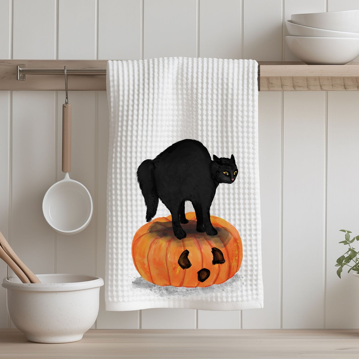 Black Cat on Pumpkin Kitchen Towel