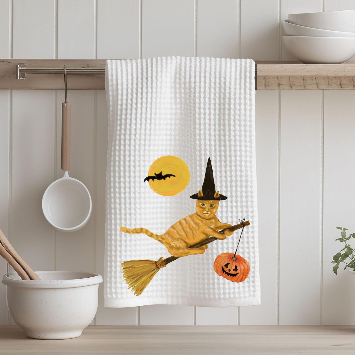 Halloween Orange Cat Kitchen Towel