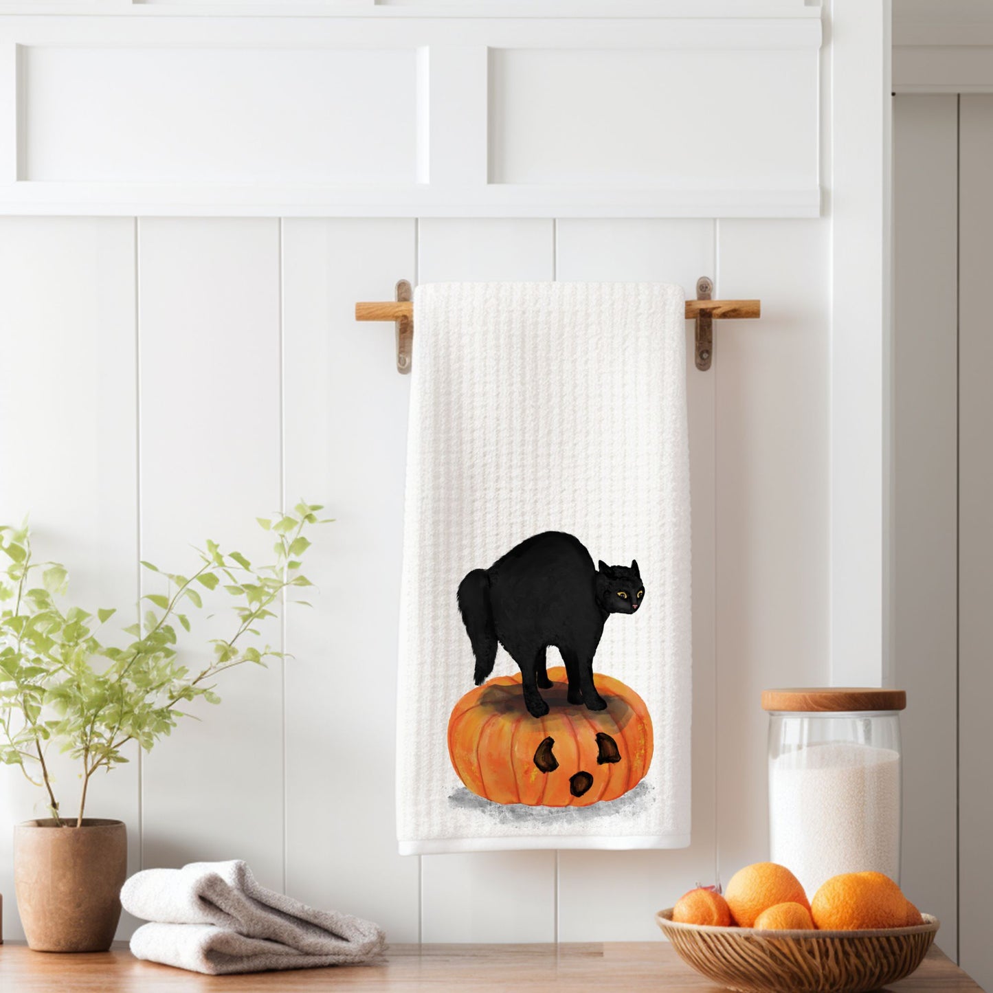 Black Cat on Pumpkin Kitchen Towel