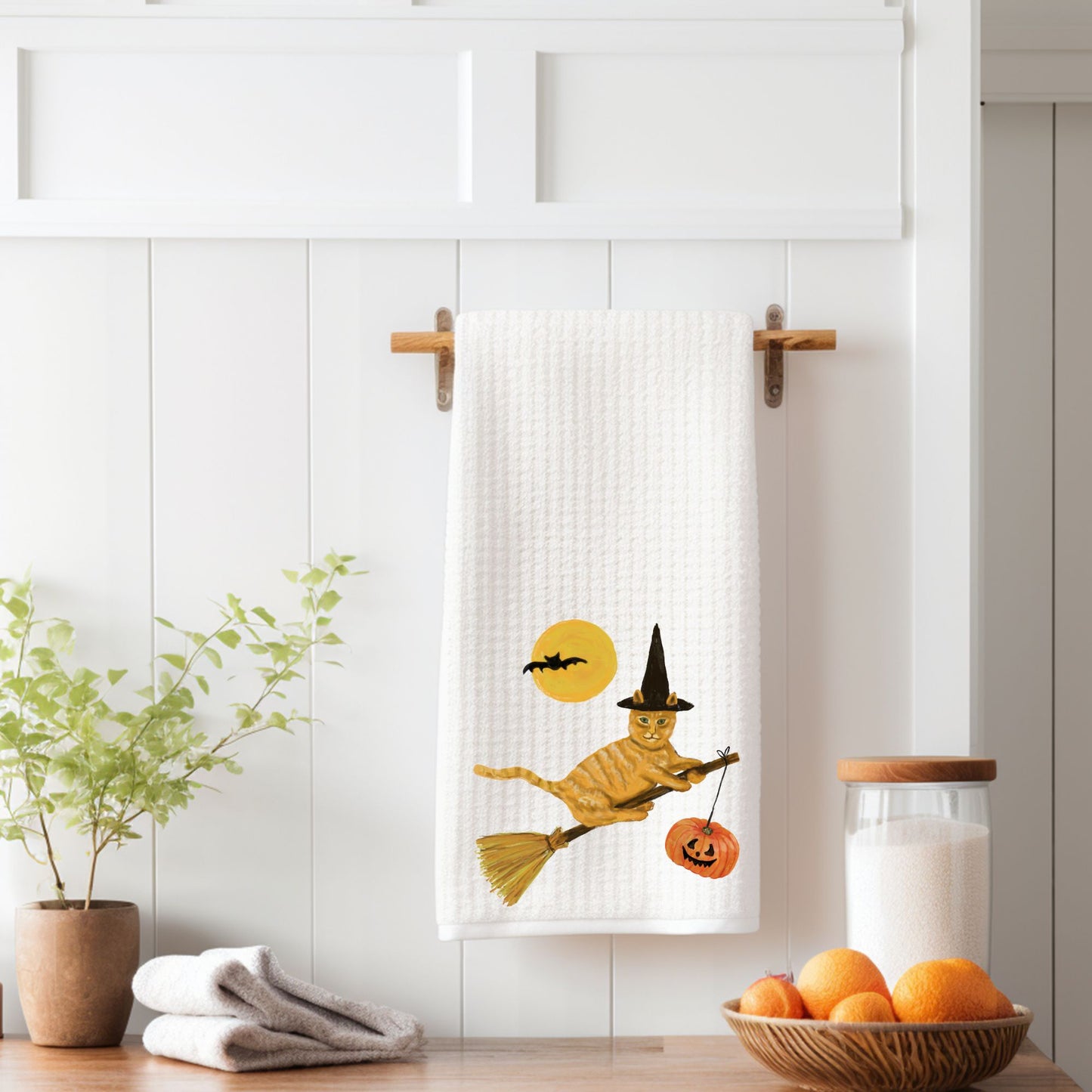 Halloween Orange Cat Kitchen Towel