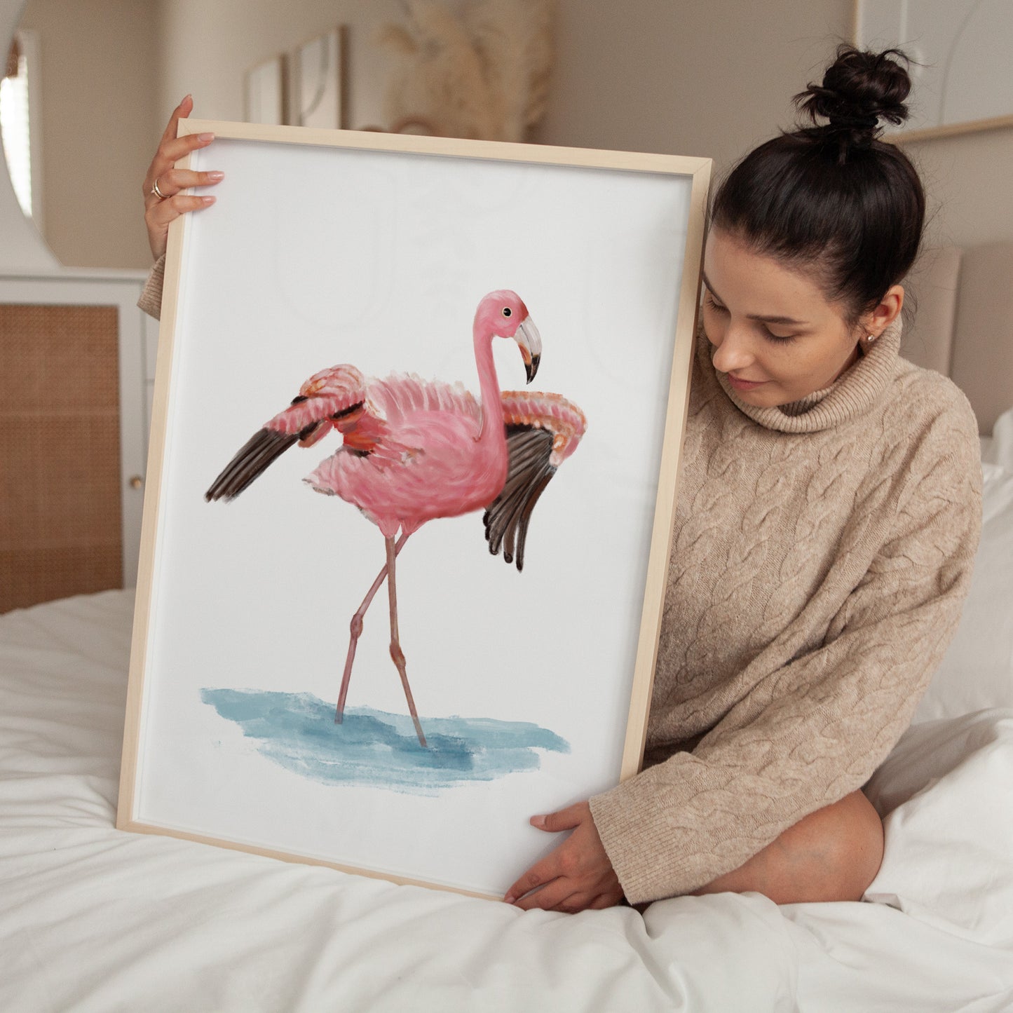 Pink Flamingo Art Print – Elegant Water Bird Decor for Tropical Lovers