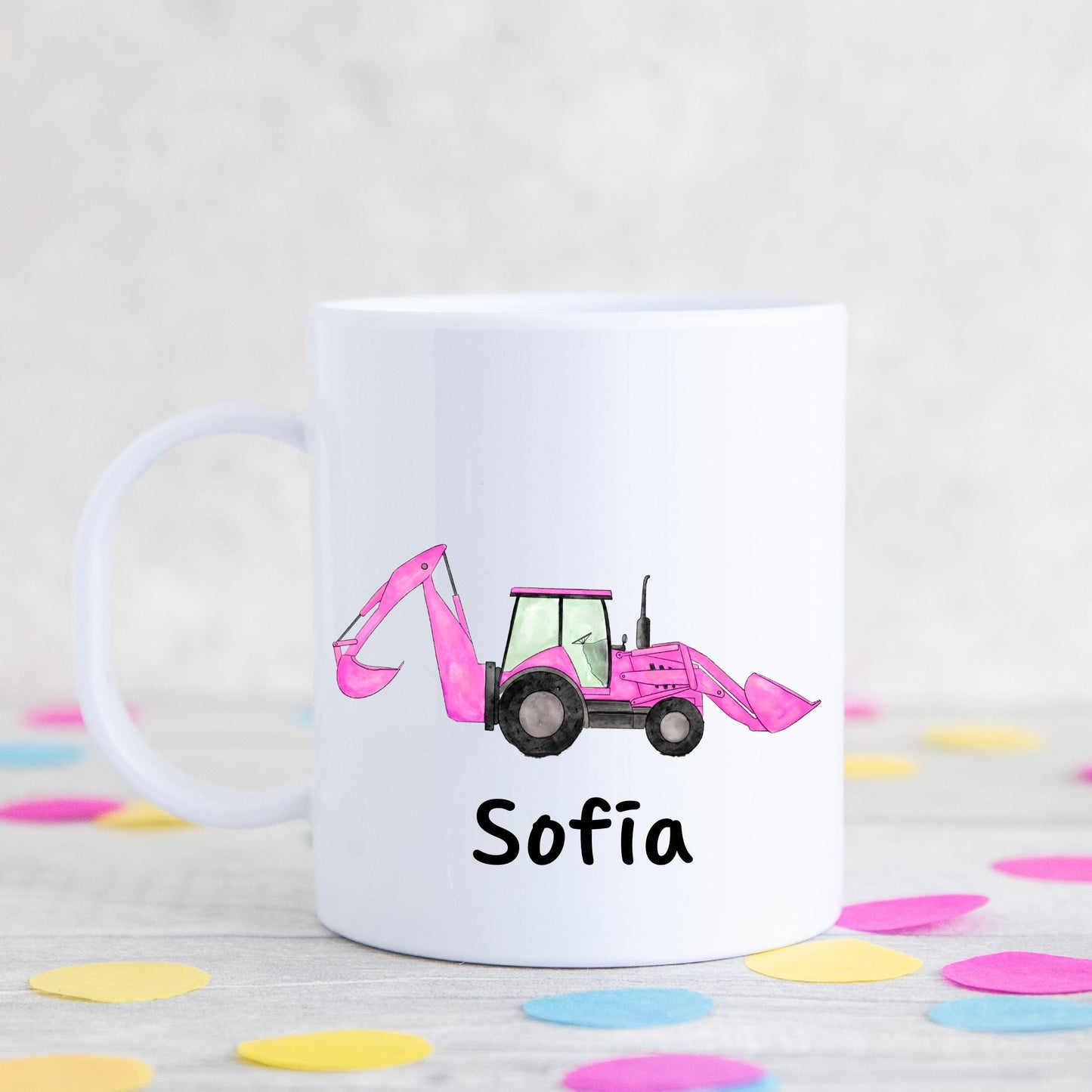 Adorable Pink Backhoe Mug - MerikaArt