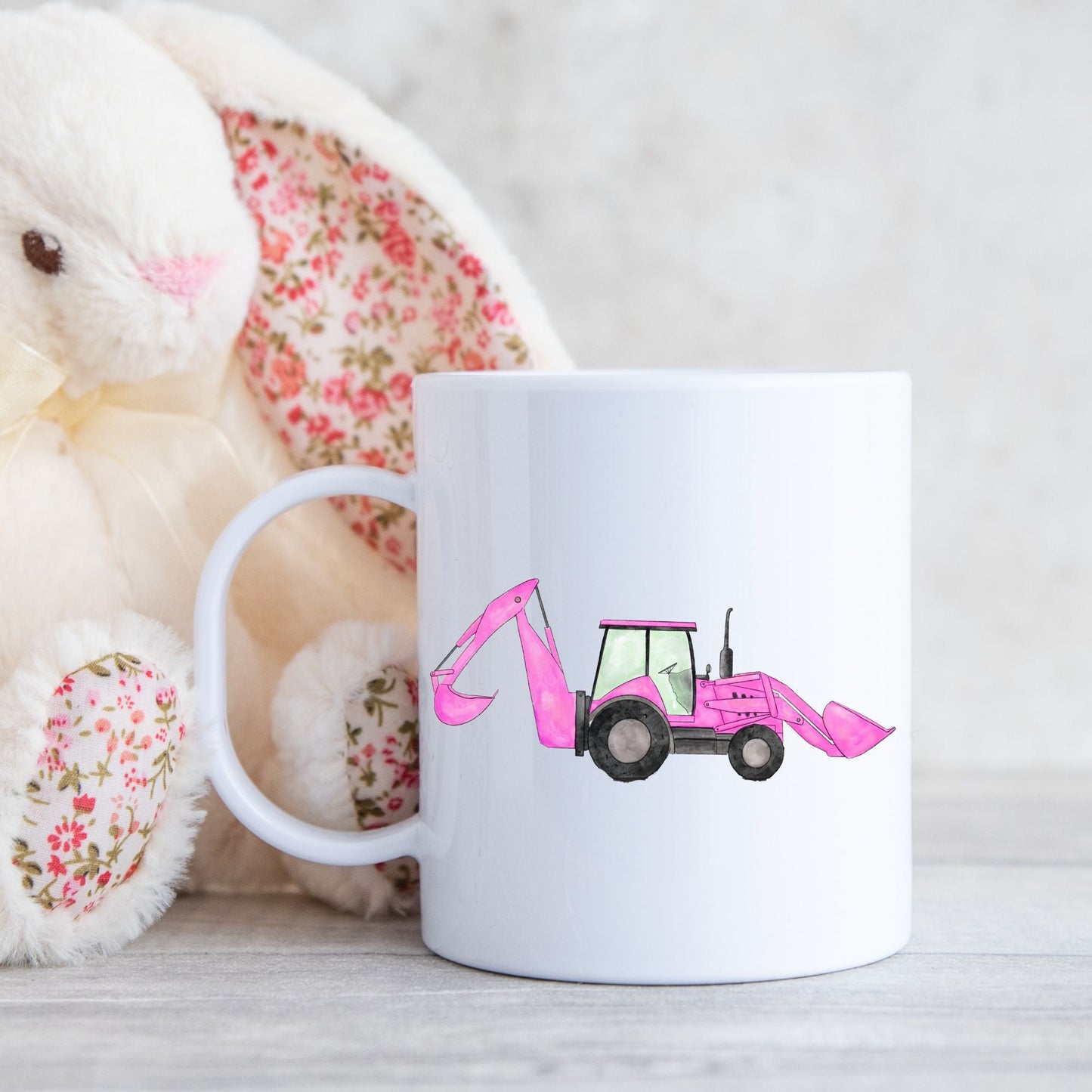 Adorable Pink Backhoe Mug - MerikaArt