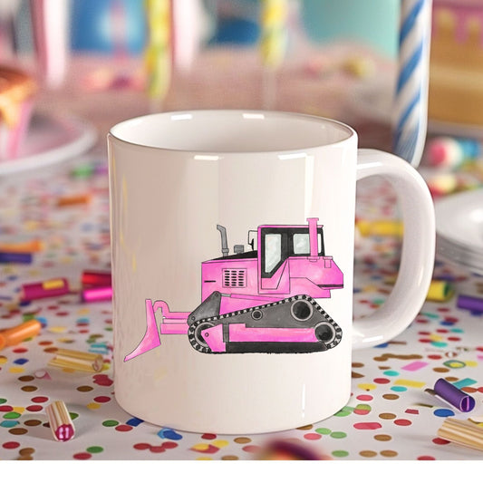 Adorable Pink Bulldozer Mug - MerikaArt