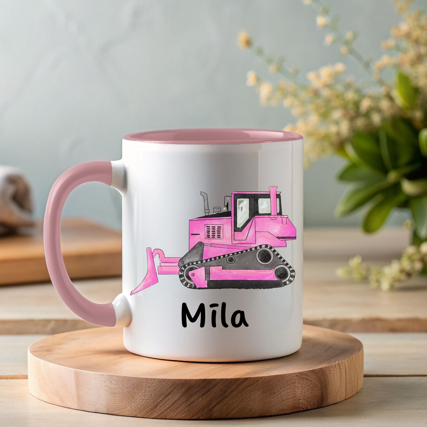Adorable Pink Bulldozer Mug - MerikaArt