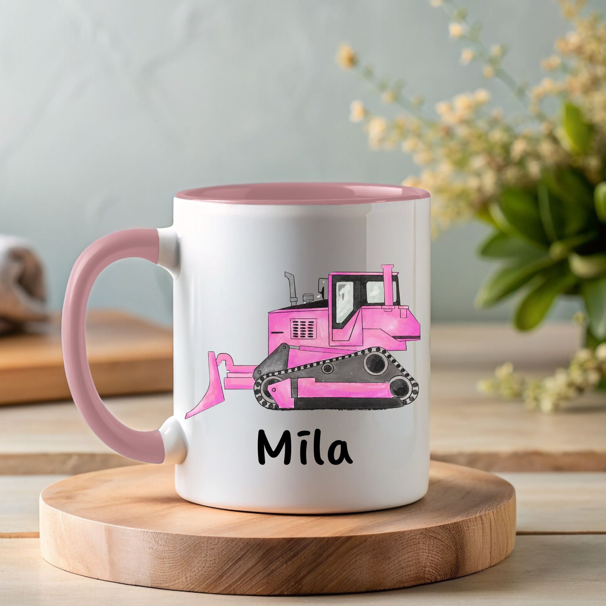 Adorable Pink Bulldozer Mug - MerikaArt