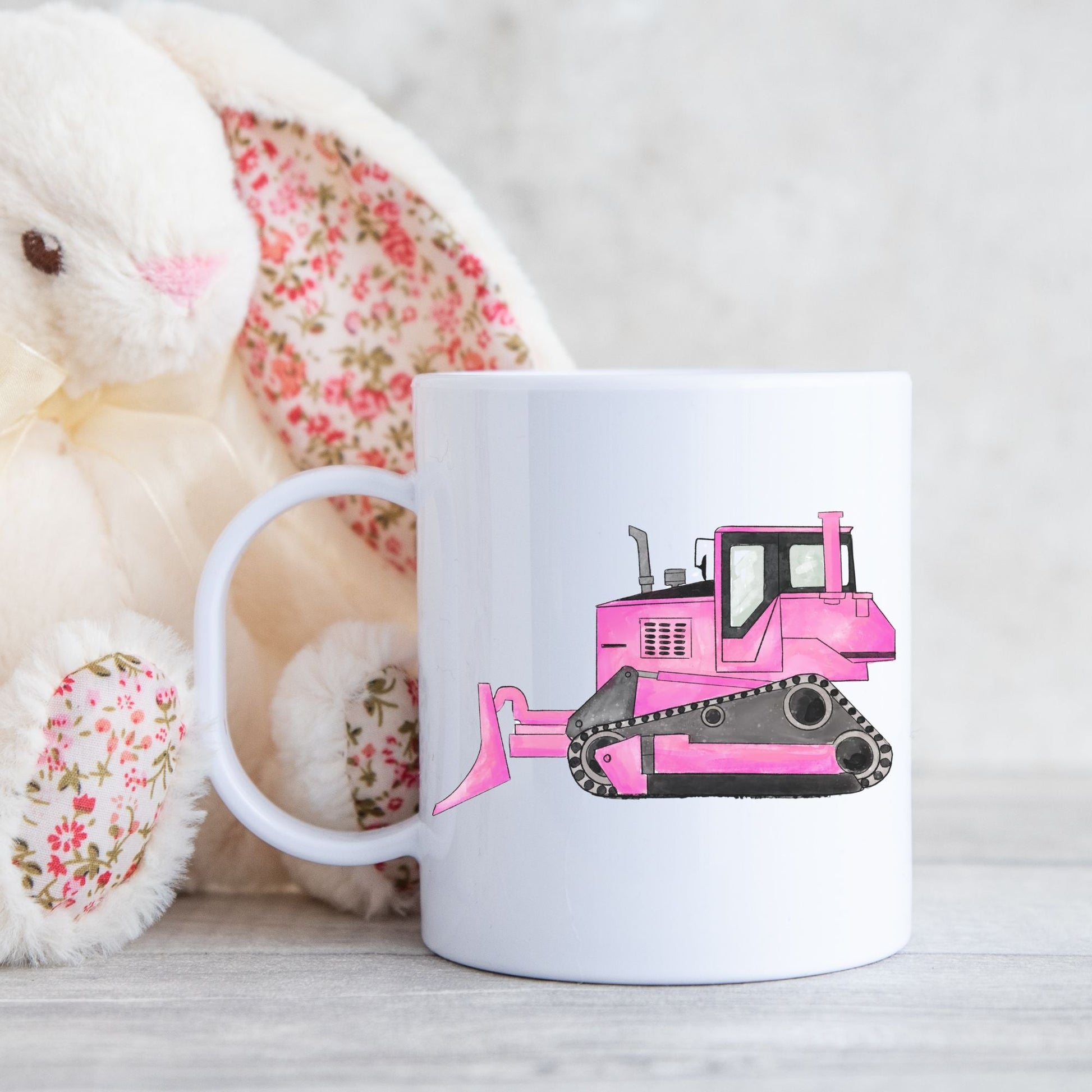 Adorable Pink Bulldozer Mug - MerikaArt