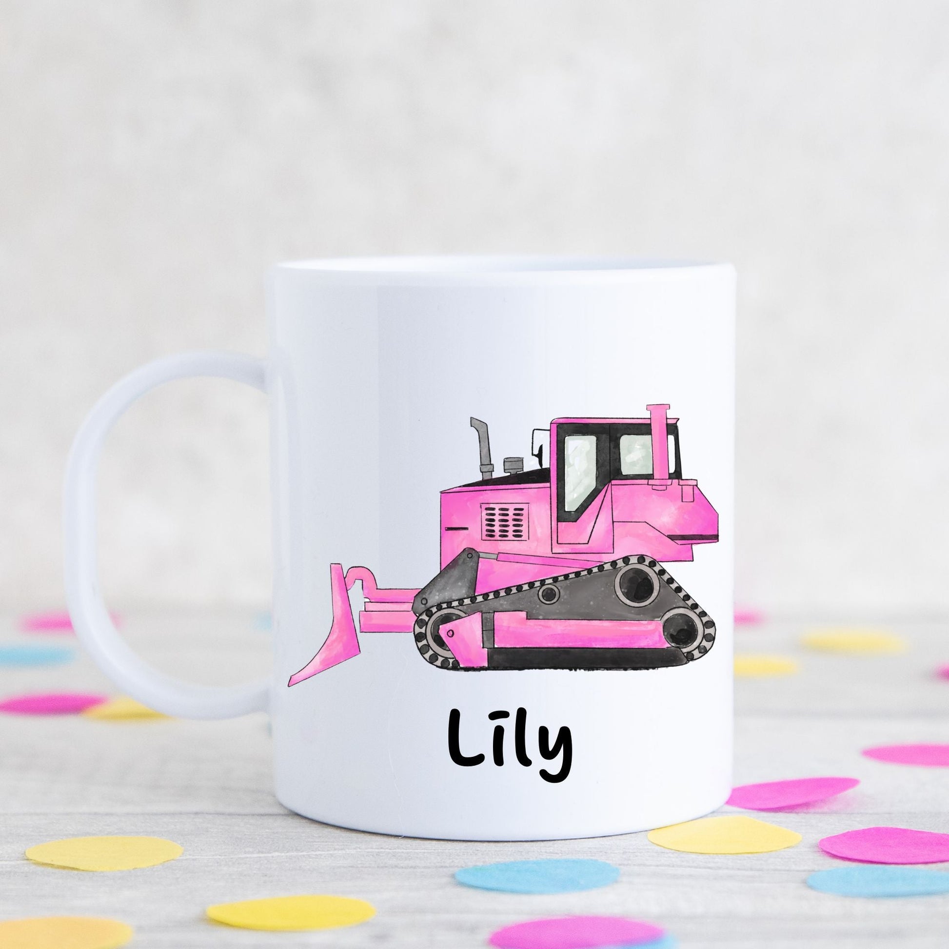 Adorable Pink Bulldozer Mug - MerikaArt