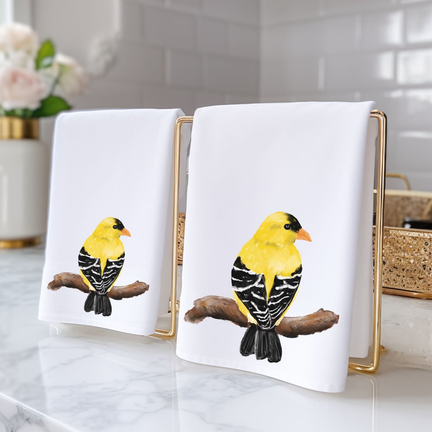 American Goldfinch Bird Bathroom Towel - MerikaArt