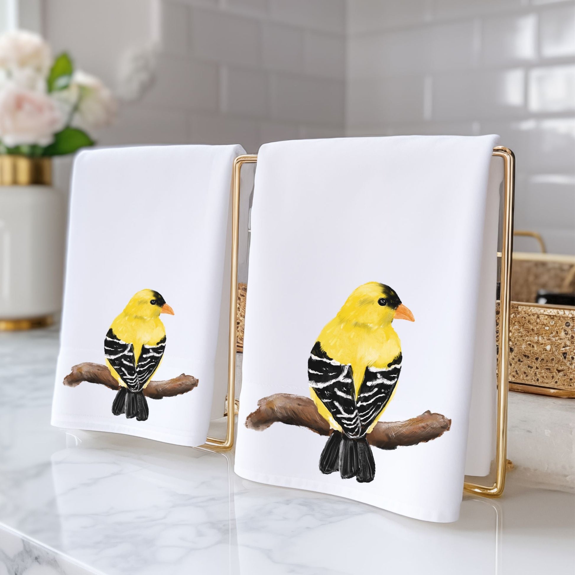 American Goldfinch Bird Bathroom Towel - MerikaArt