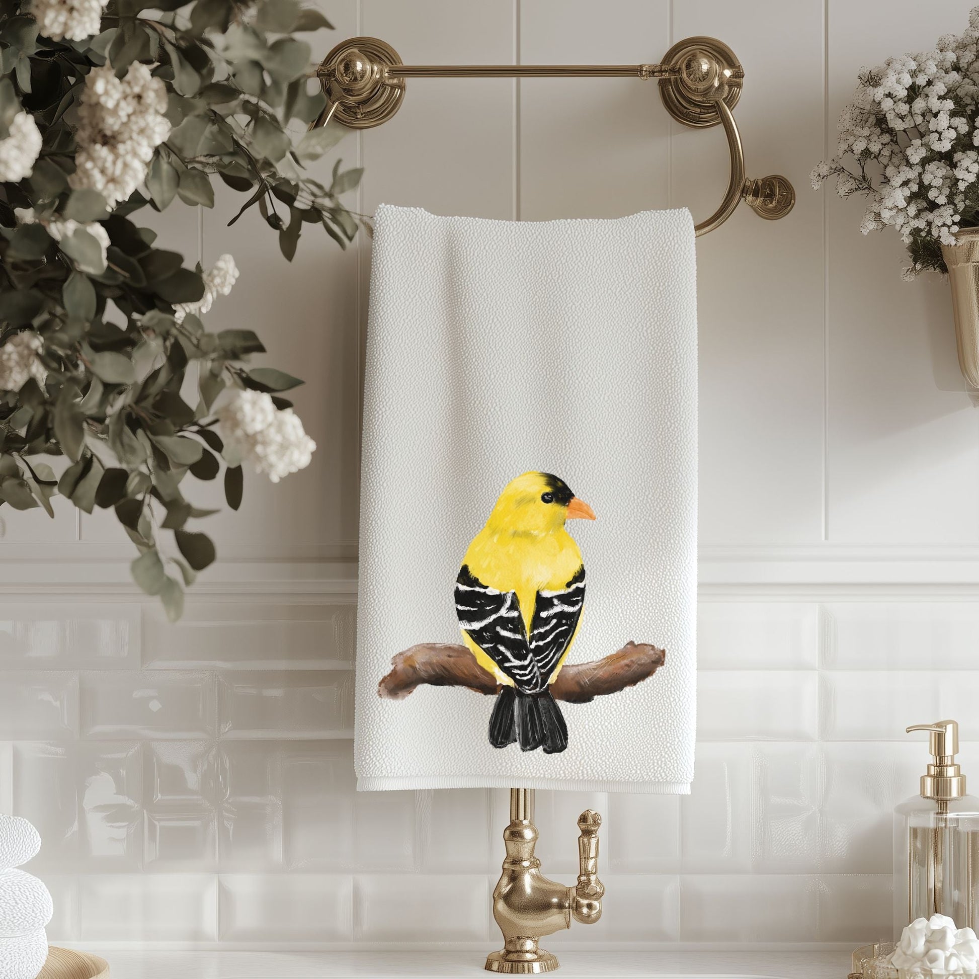 American Goldfinch Bird Bathroom Towel - MerikaArt