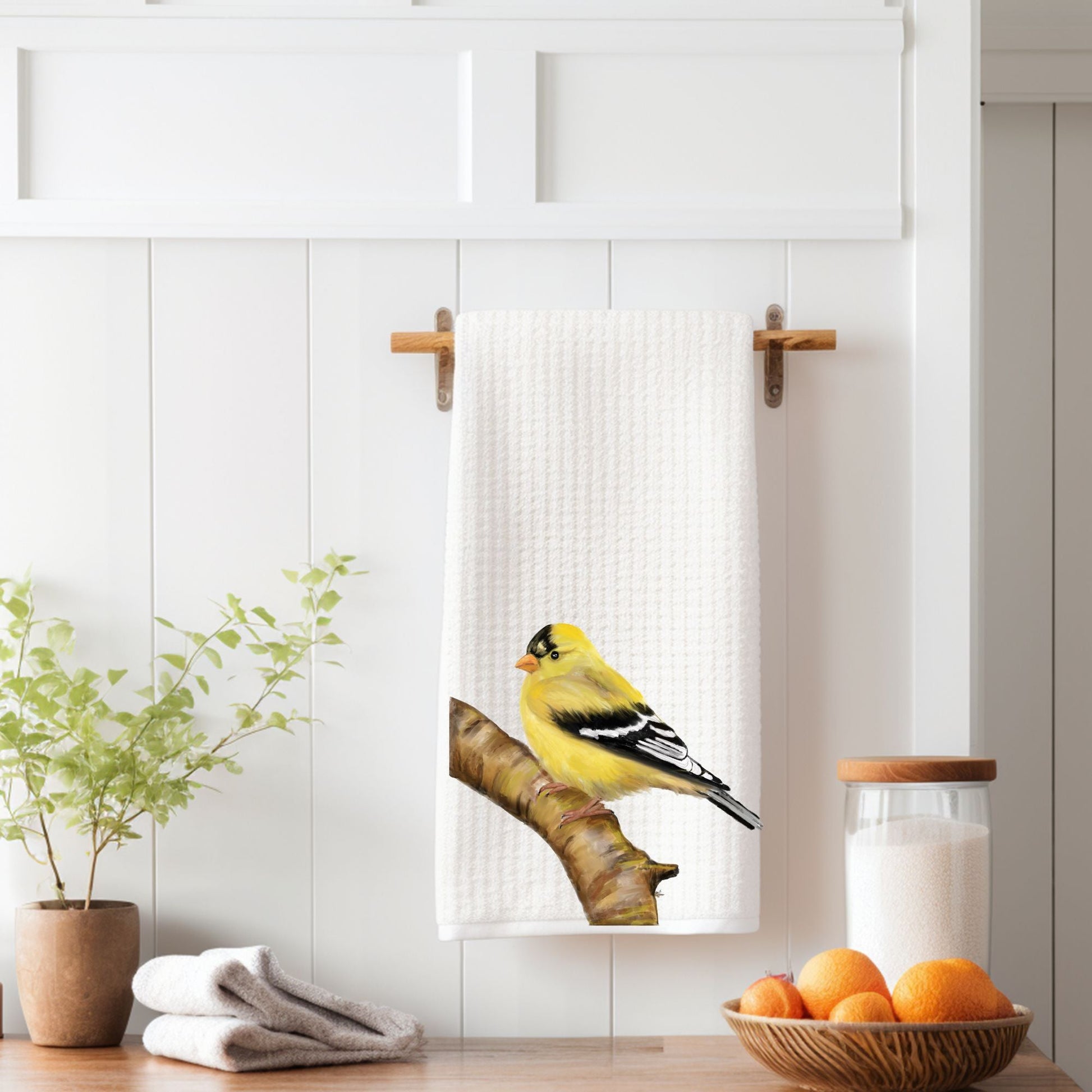 American Goldfinch Bird Kitchen Towel - MerikaArt