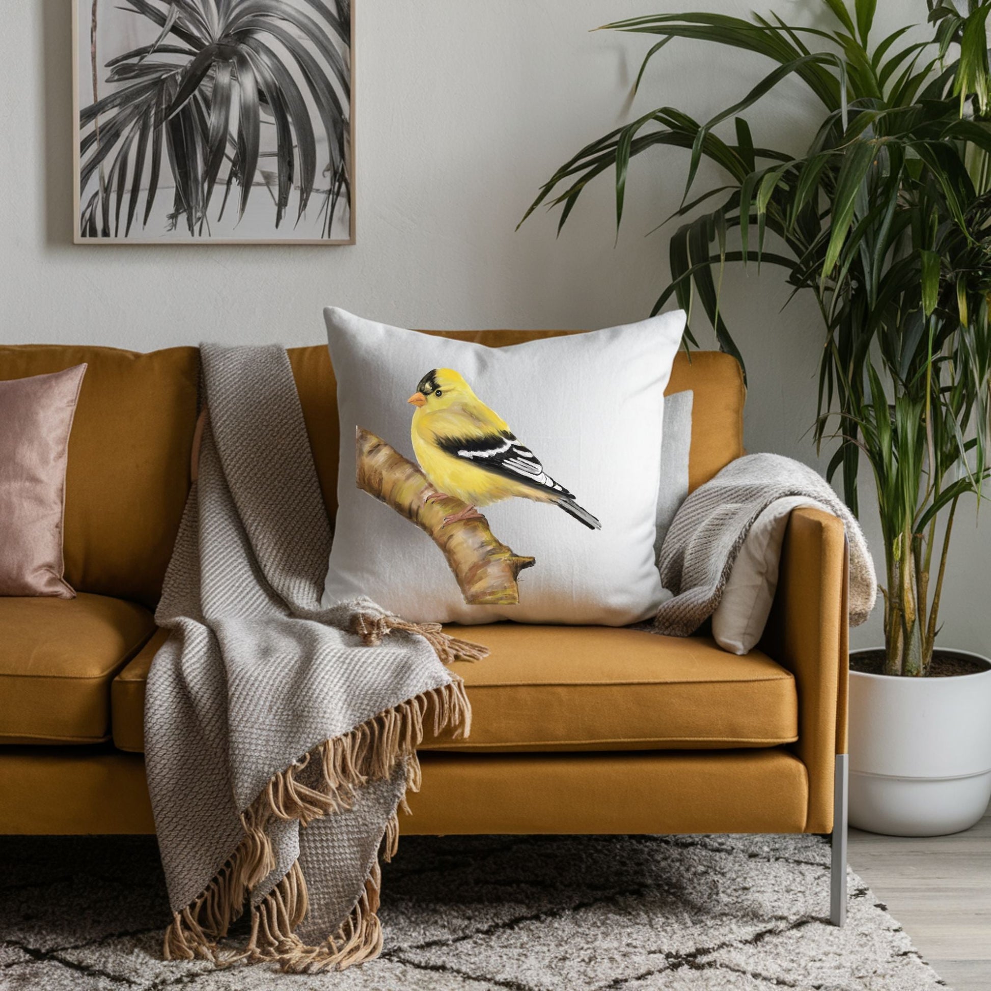 American Goldfinch Pillow - MerikaArt