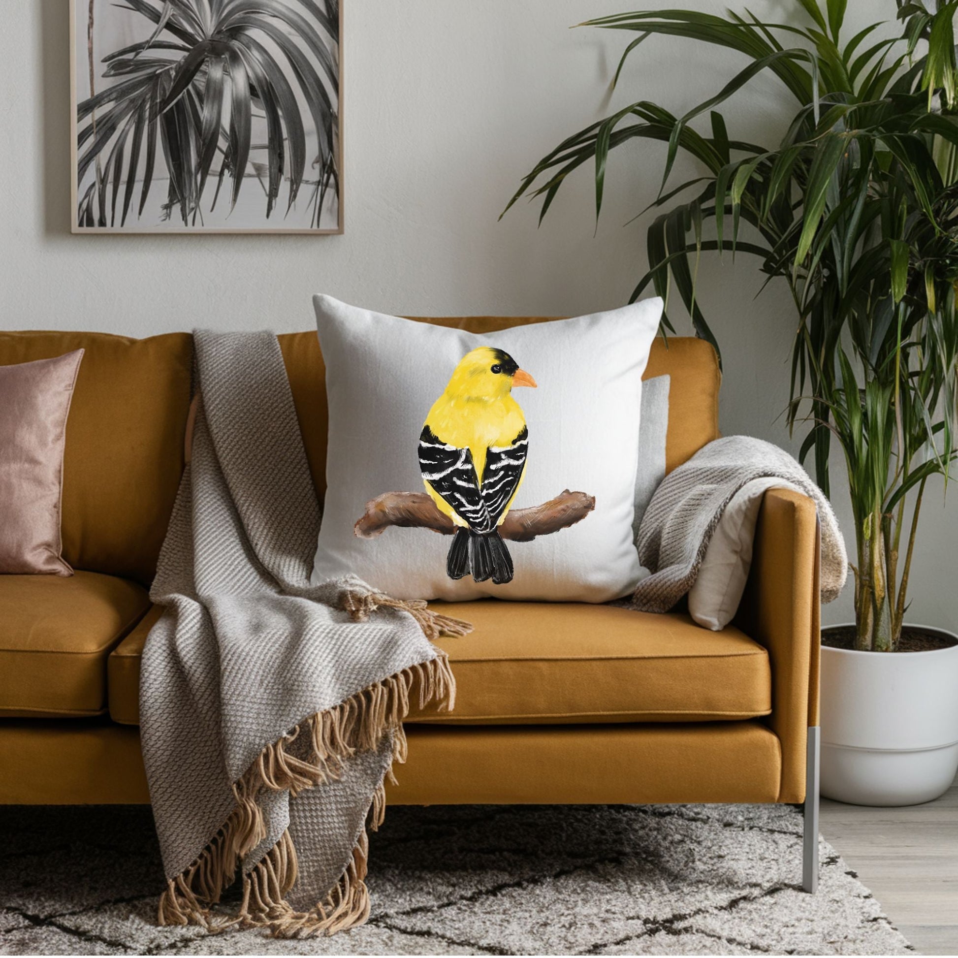 American Goldfinch Pillow - MerikaArt