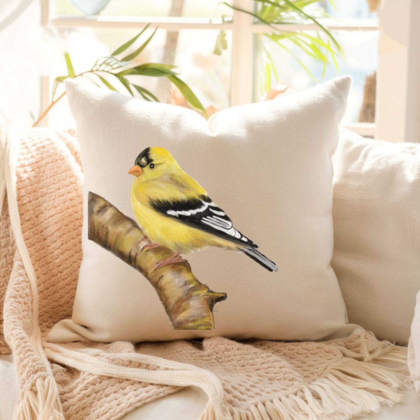 American Goldfinch Pillow - MerikaArt
