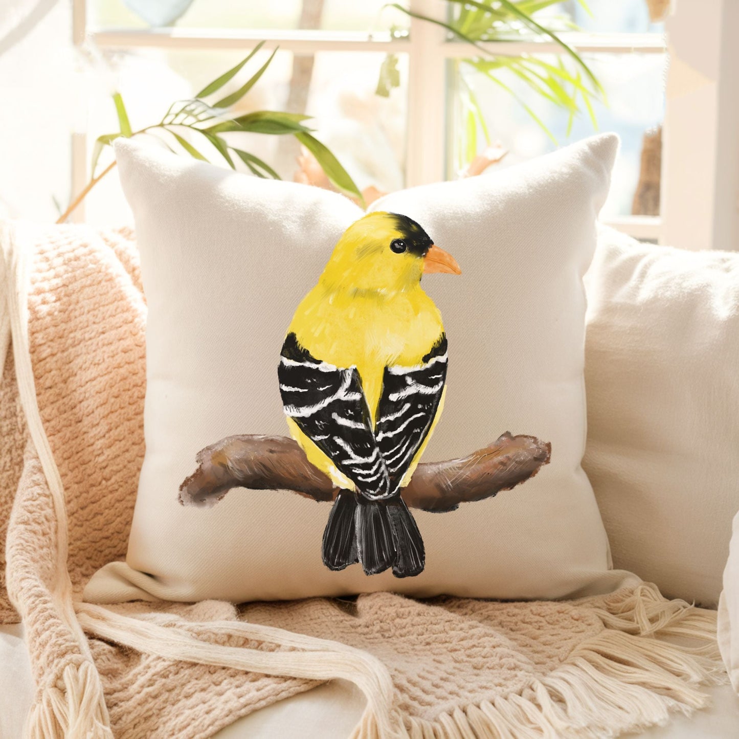American Goldfinch Pillow - MerikaArt