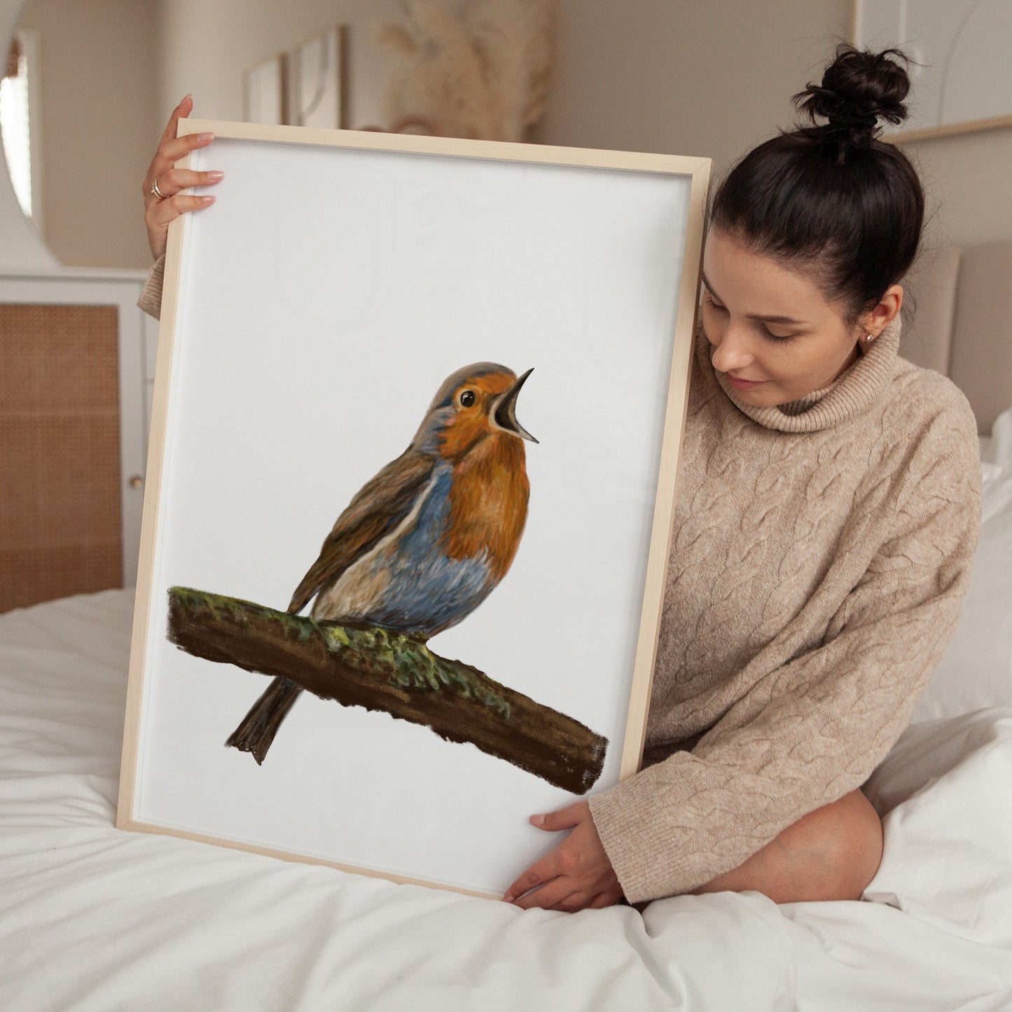 American Robin Singing Art Print – Charming Bird Decor for Nature Enthusiasts - MerikaArt
