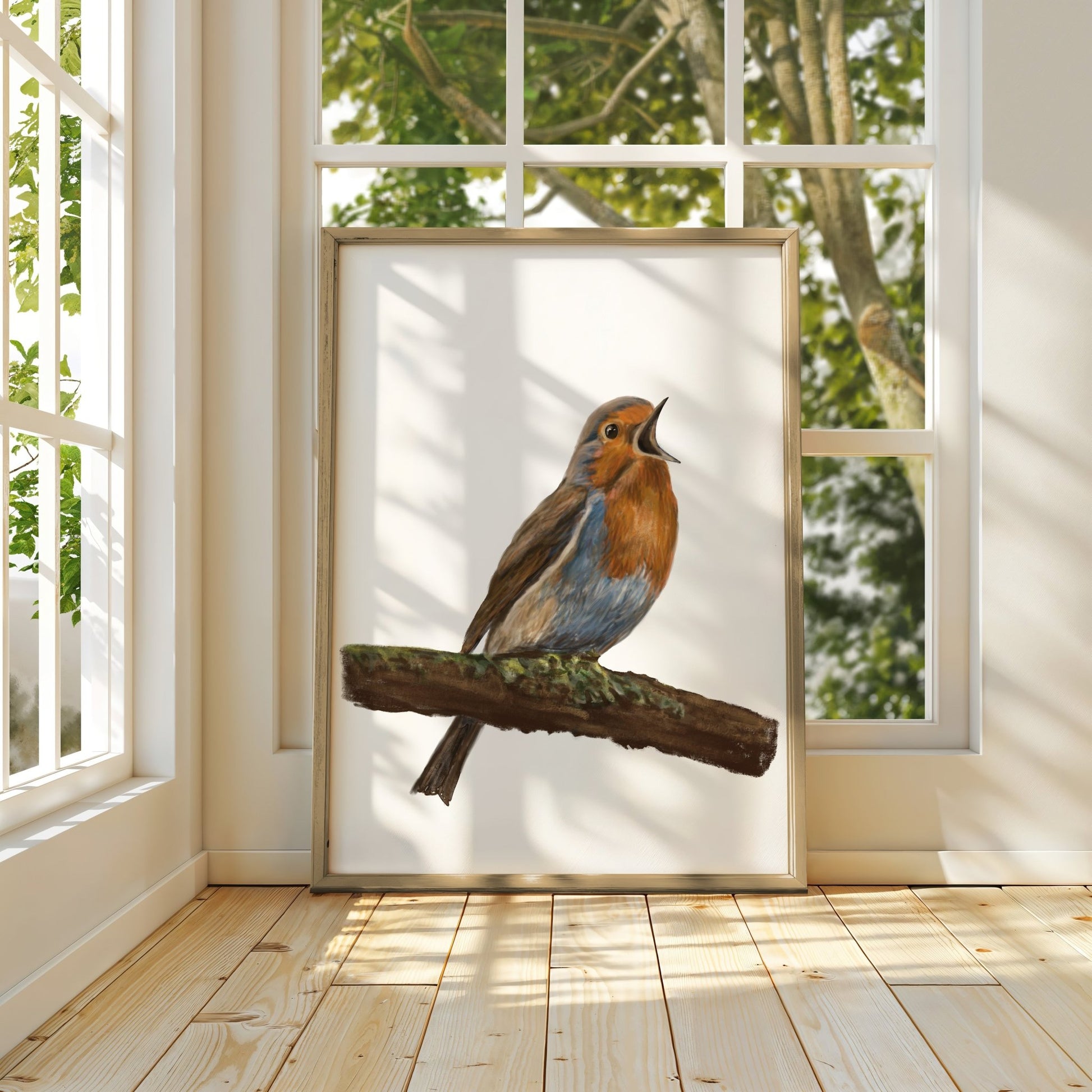 American Robin Singing Art Print – Charming Bird Decor for Nature Enthusiasts - MerikaArt