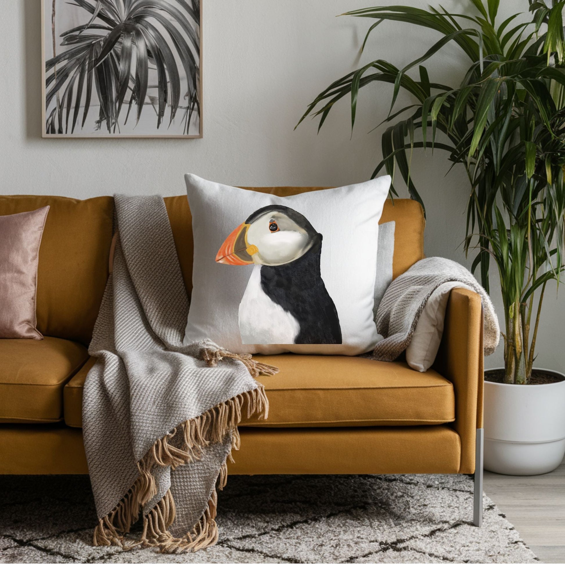 Atlantic Puffin Bird Pillow - MerikaArt