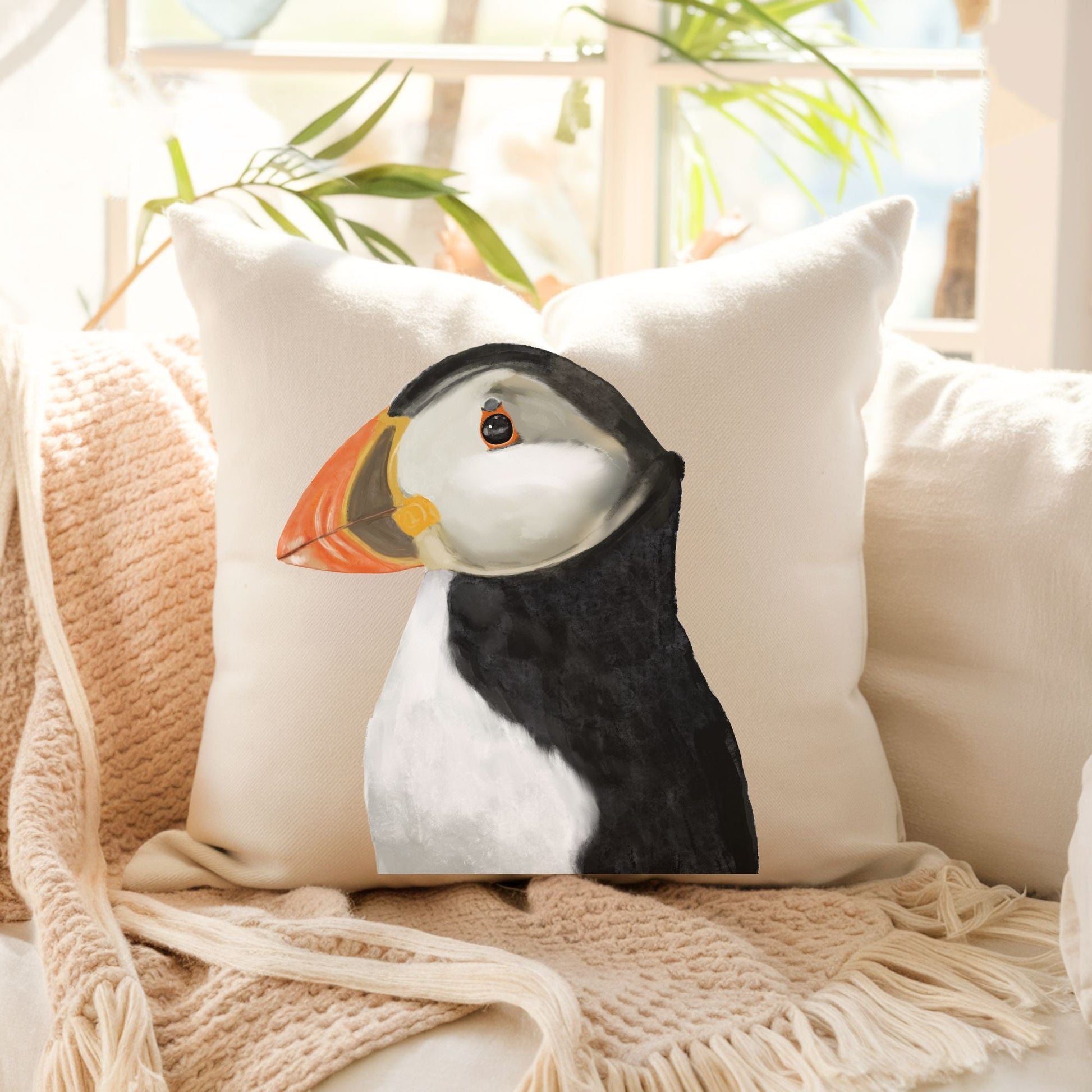 Atlantic Puffin Bird Pillow - MerikaArt