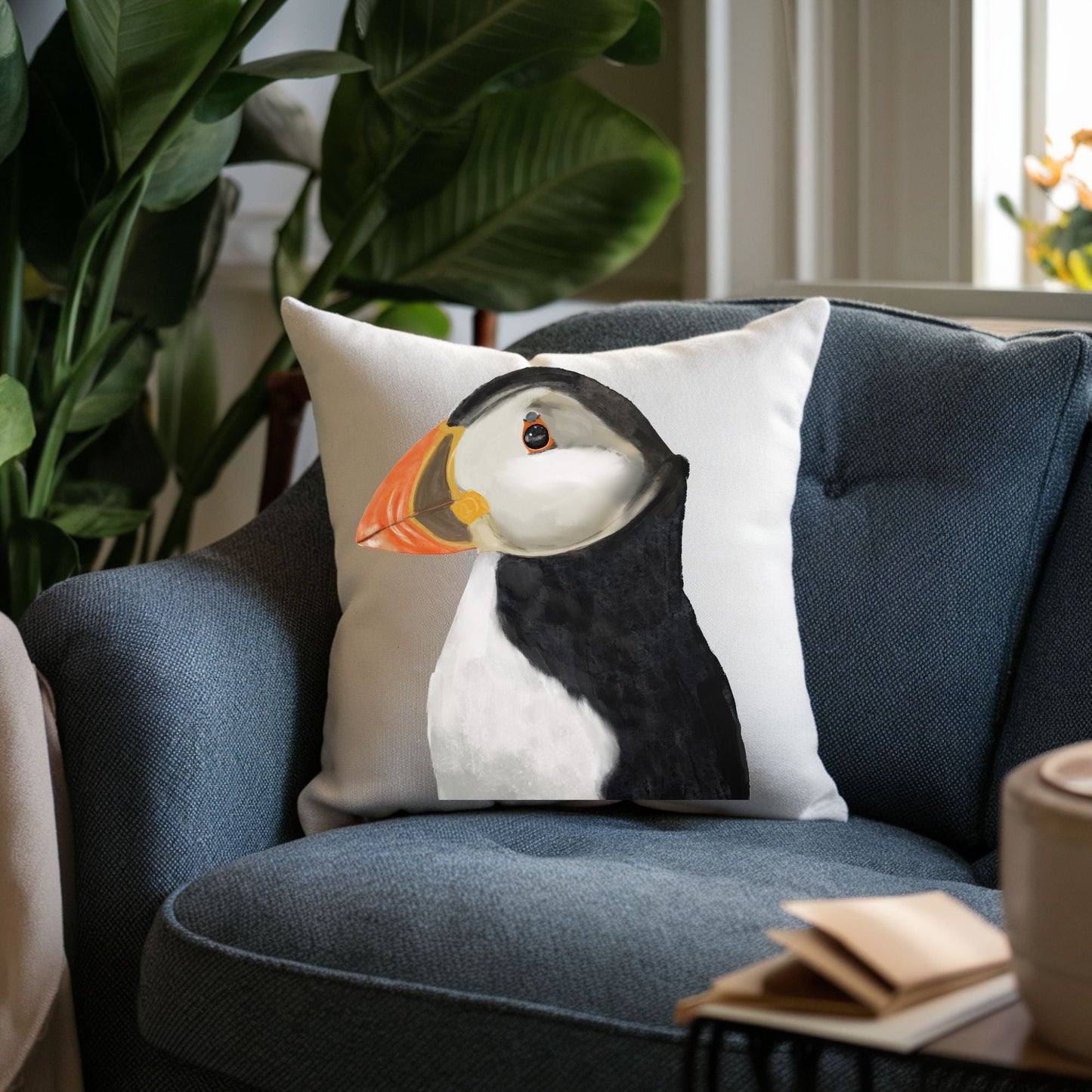 Atlantic Puffin Bird Pillow - MerikaArt