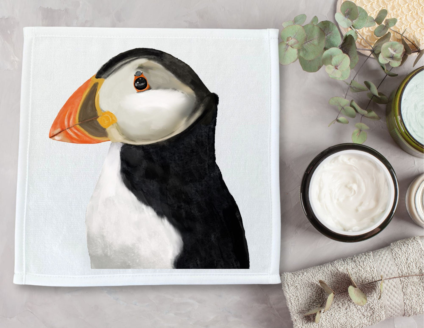 Atlantic Puffin Bird Washcloth - MerikaArt