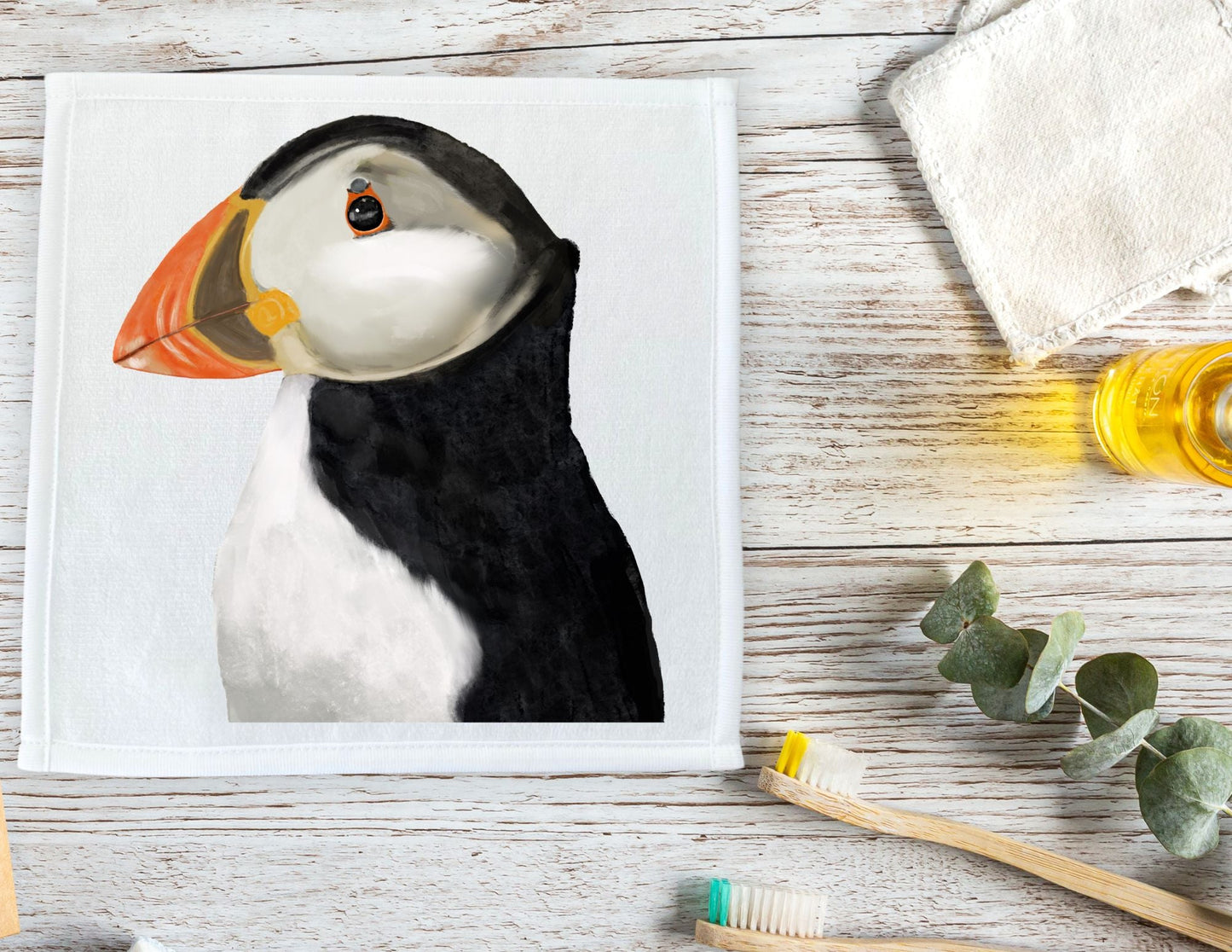 Atlantic Puffin Bird Washcloth - MerikaArt