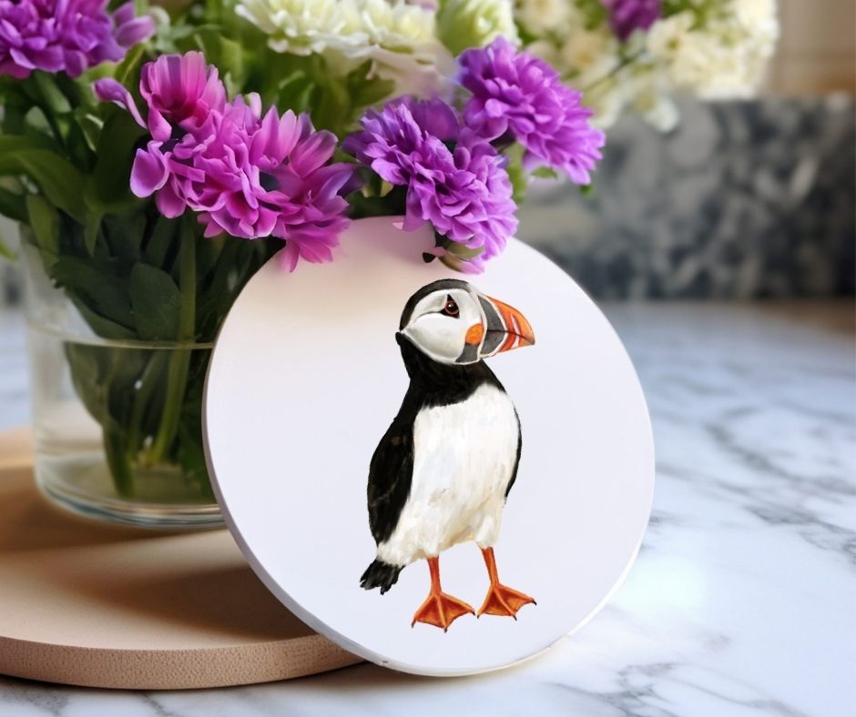 Atlantic Puffin Ceramic Coaster - MerikaArt