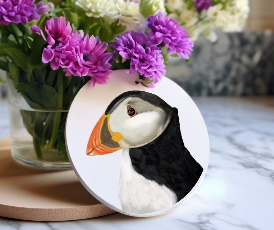 Atlantic Puffin Ceramic Coaster - MerikaArt