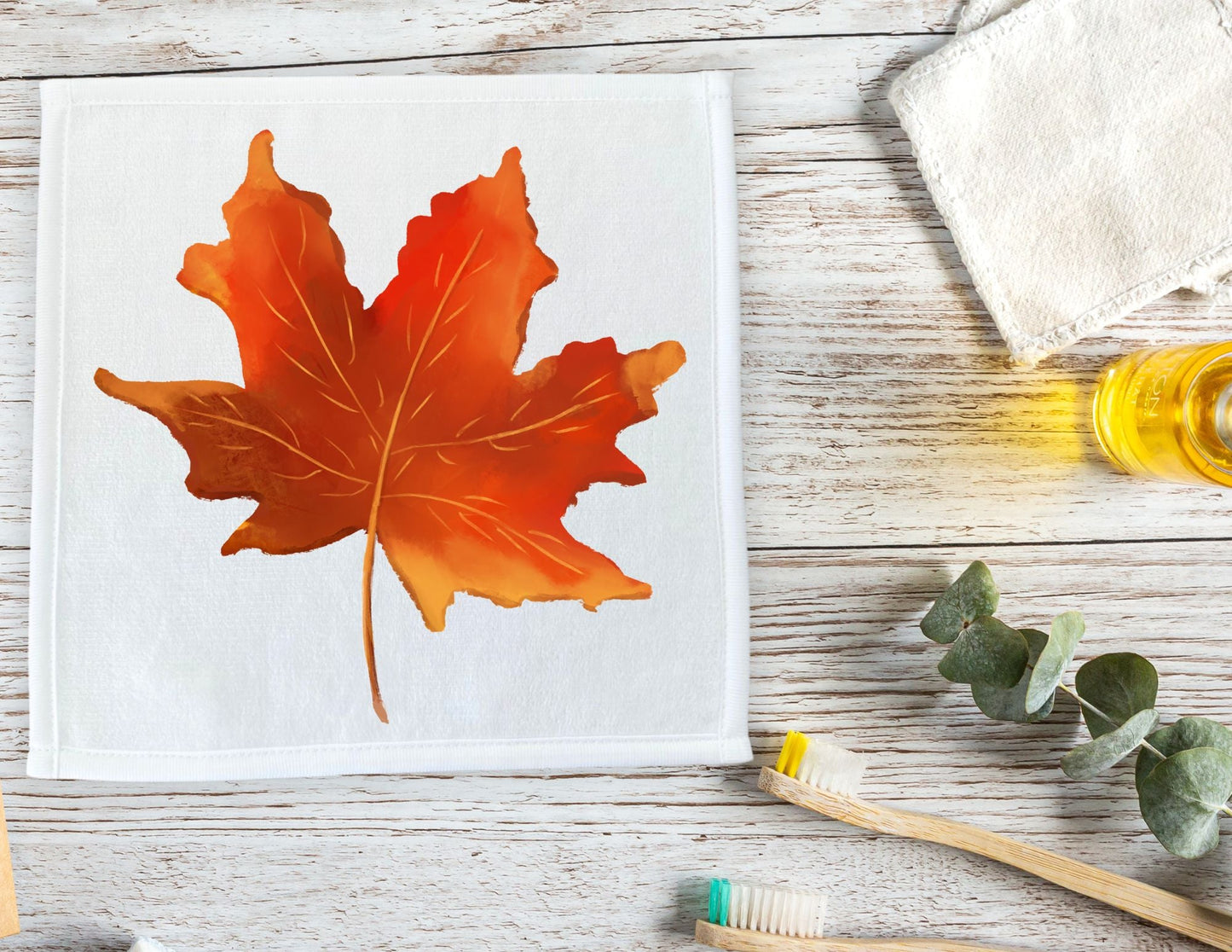 Autumn Maple Leaf Washcloth | "Golden Fall Charm" - MerikaArt