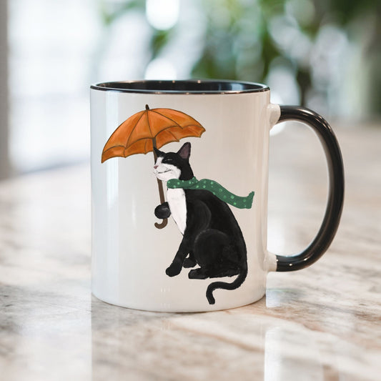 Autumn Tuxedo Cat Mug - MerikaArt