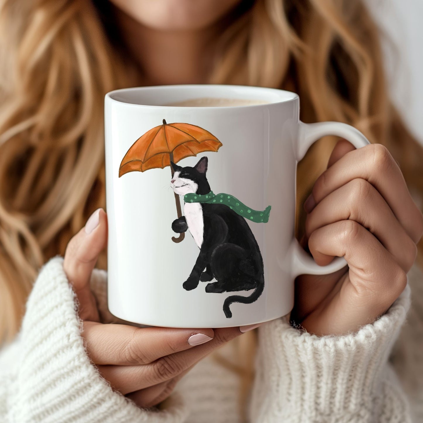 Autumn Tuxedo Cat Mug - MerikaArt