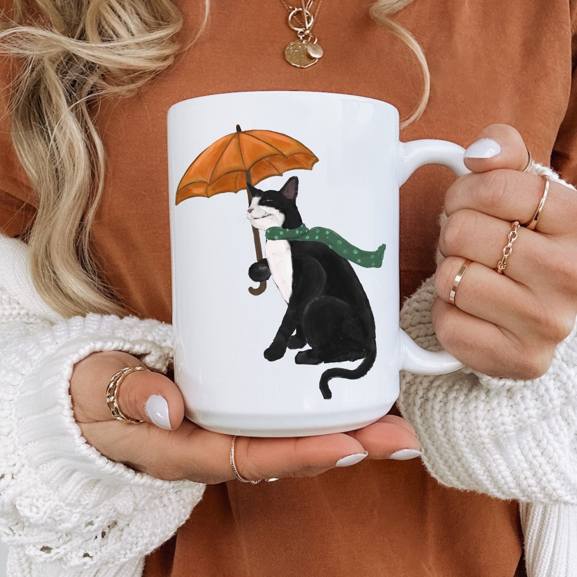 Autumn Tuxedo Cat Mug - MerikaArt