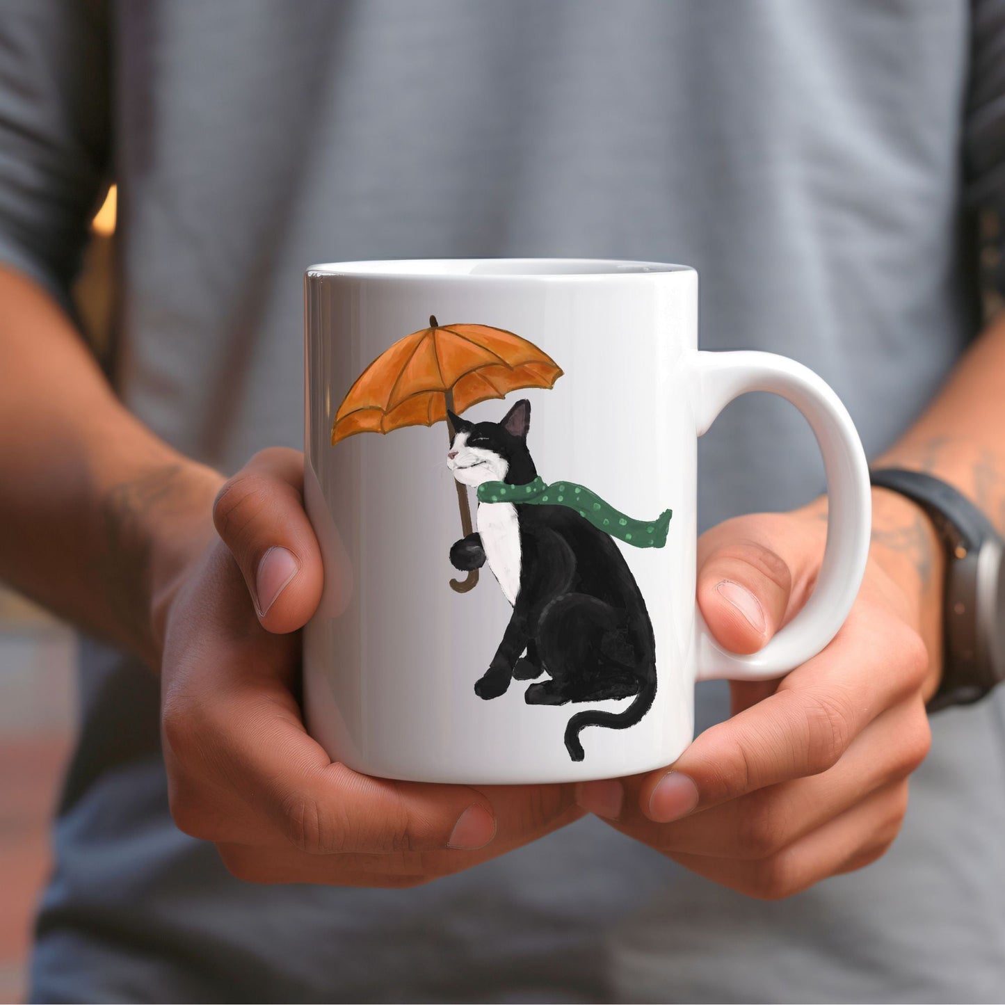 Autumn Tuxedo Cat Mug - MerikaArt