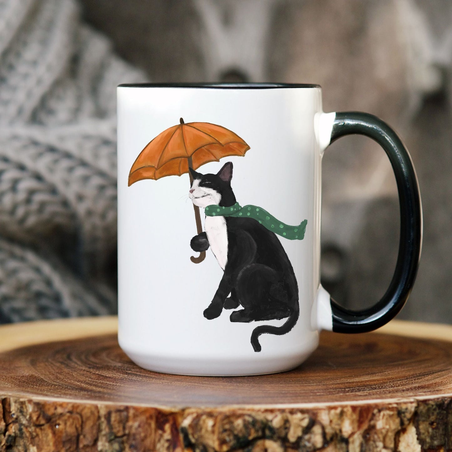 Autumn Tuxedo Cat Mug - MerikaArt