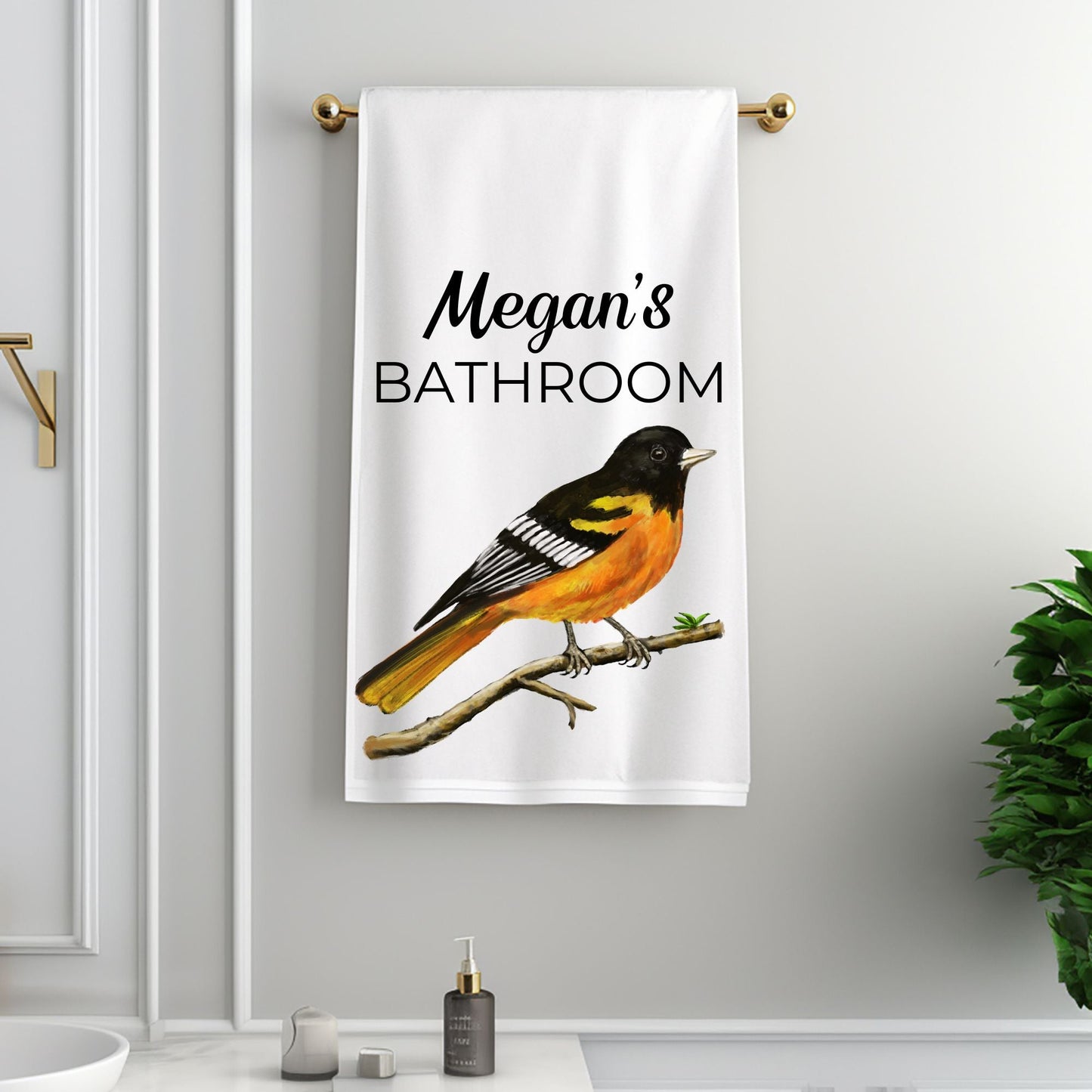 Baltimore Oriole Bird Bathroom Towel - MerikaArt