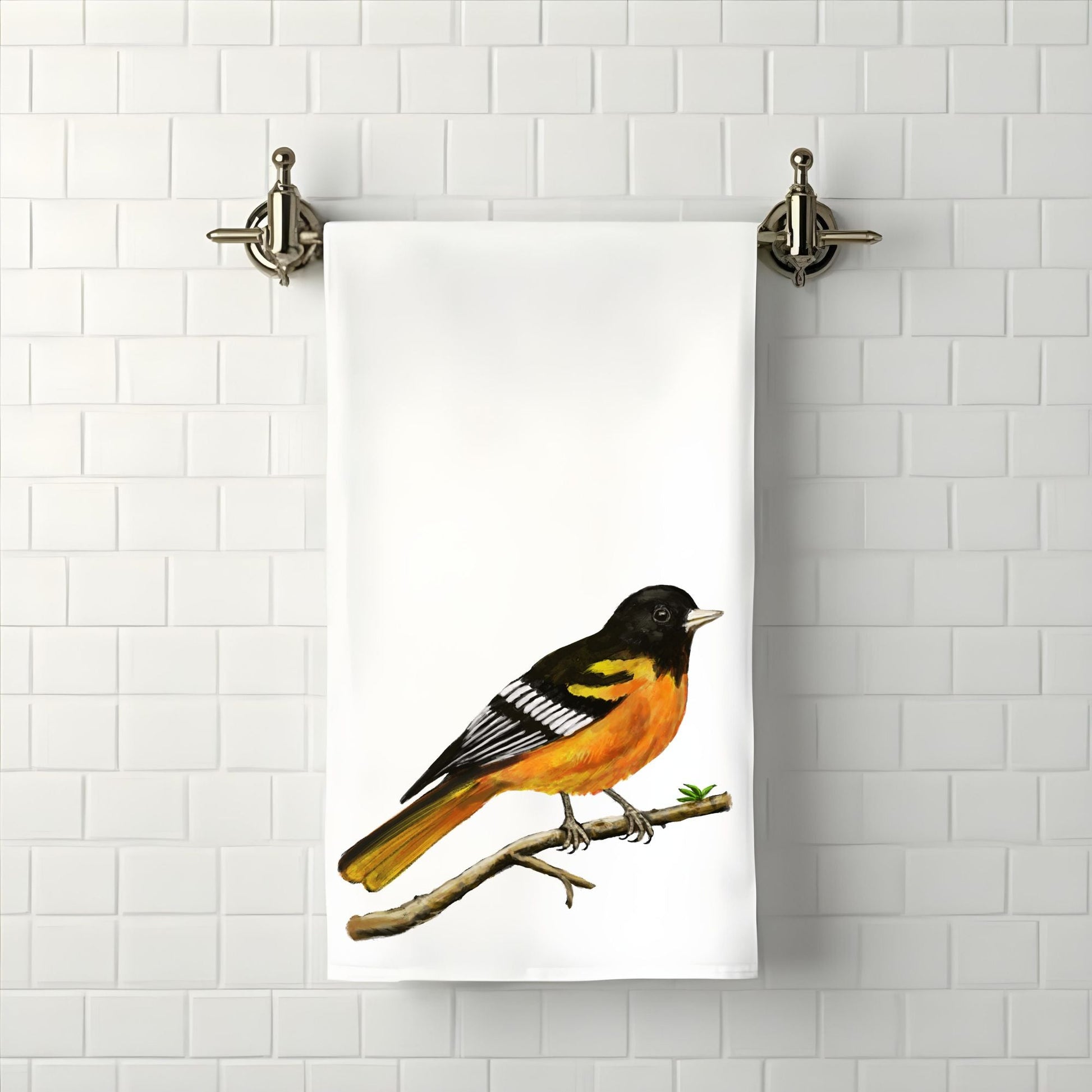 Baltimore Oriole Bird Bathroom Towel - MerikaArt