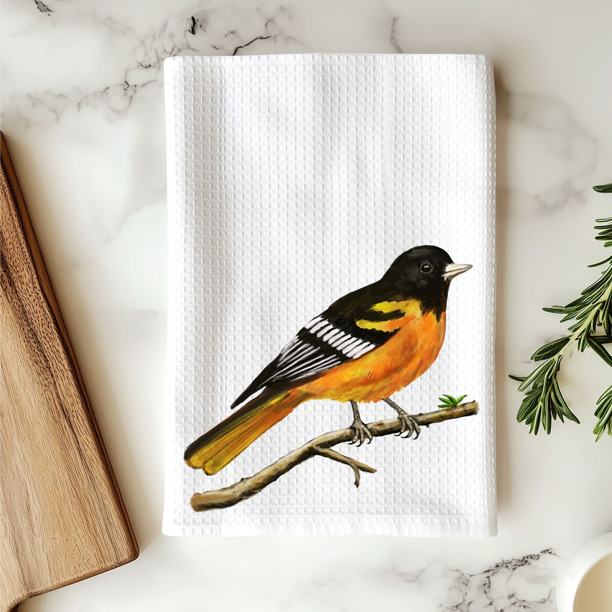 Baltimore Oriole Bird Kitchen Towel - MerikaArt