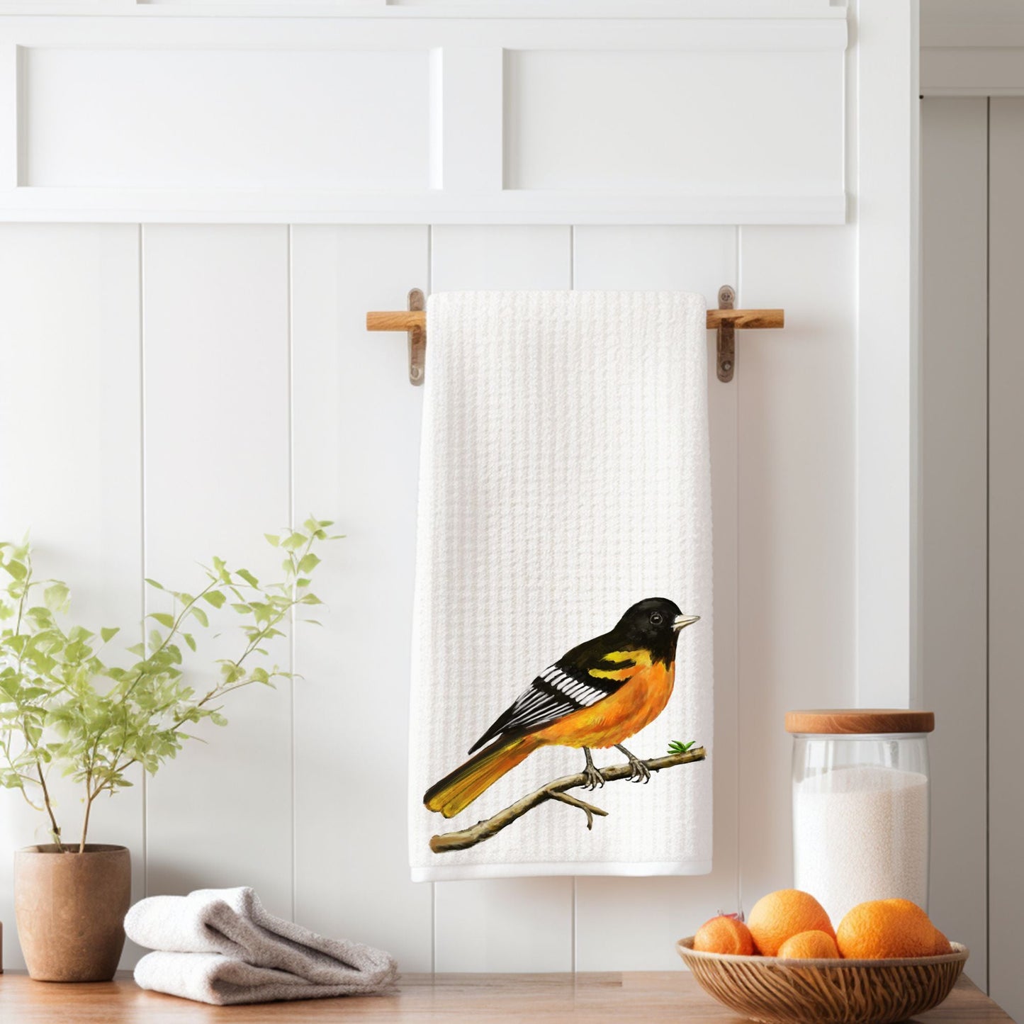 Baltimore Oriole Bird Kitchen Towel - MerikaArt