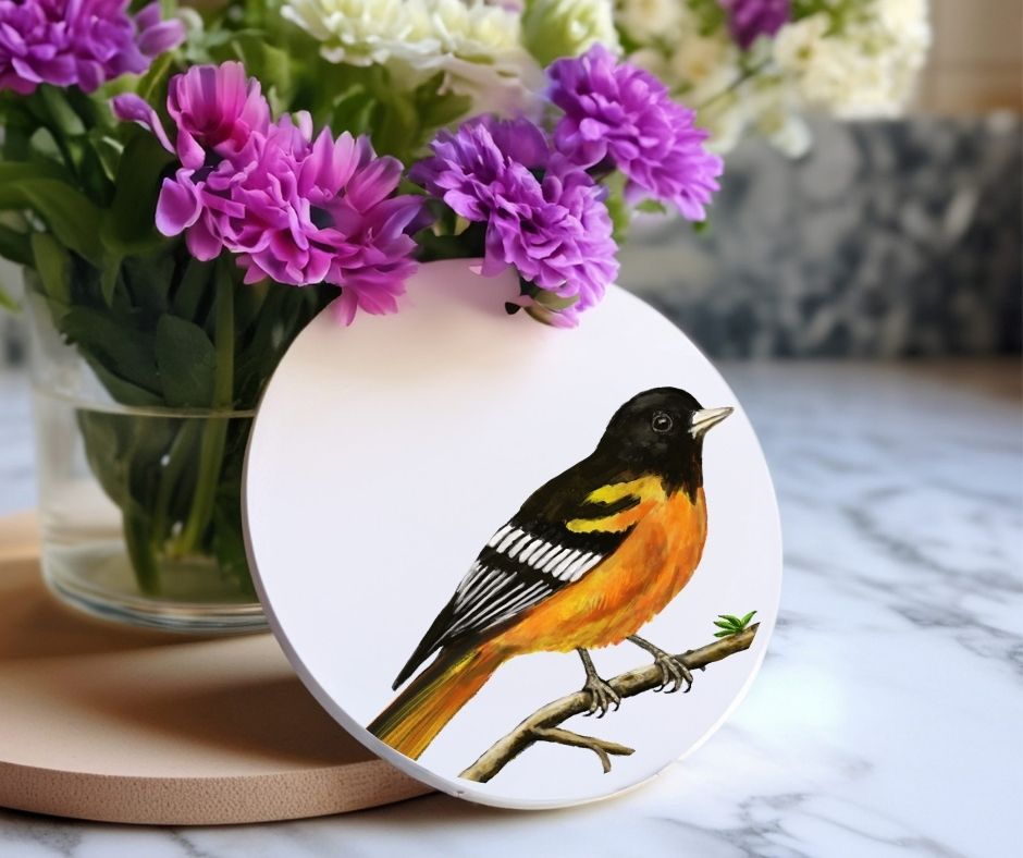 Baltimore Oriole Ceramic Coaster - MerikaArt