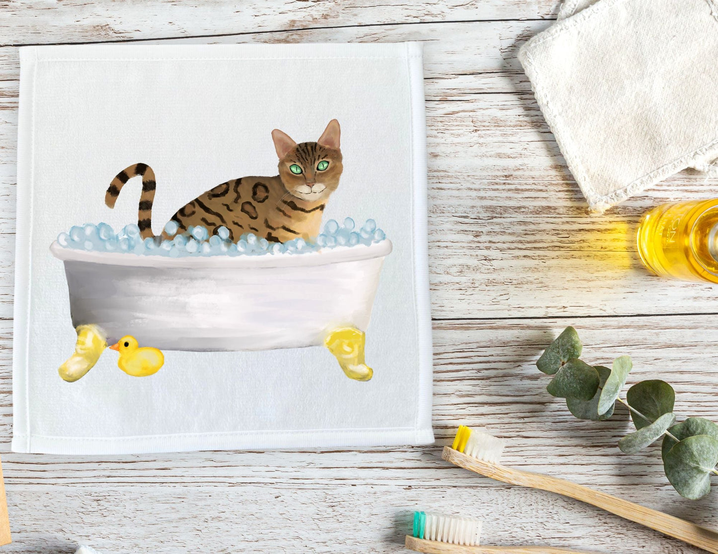 Bengal Cat in Bathtub Washcloth – A Playful Feline Gift - MerikaArt