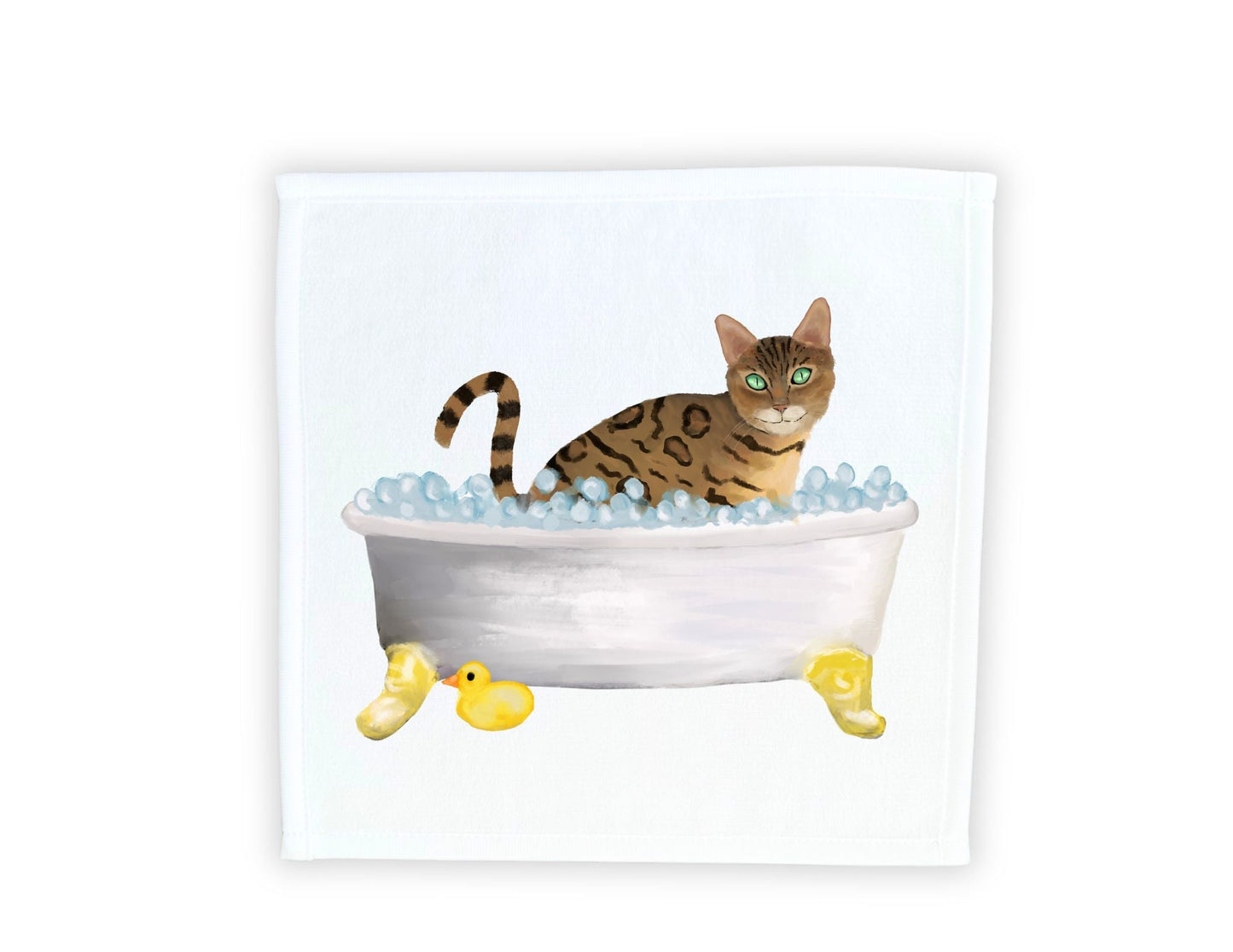 Bengal Cat in Bathtub Washcloth – A Playful Feline Gift - MerikaArt