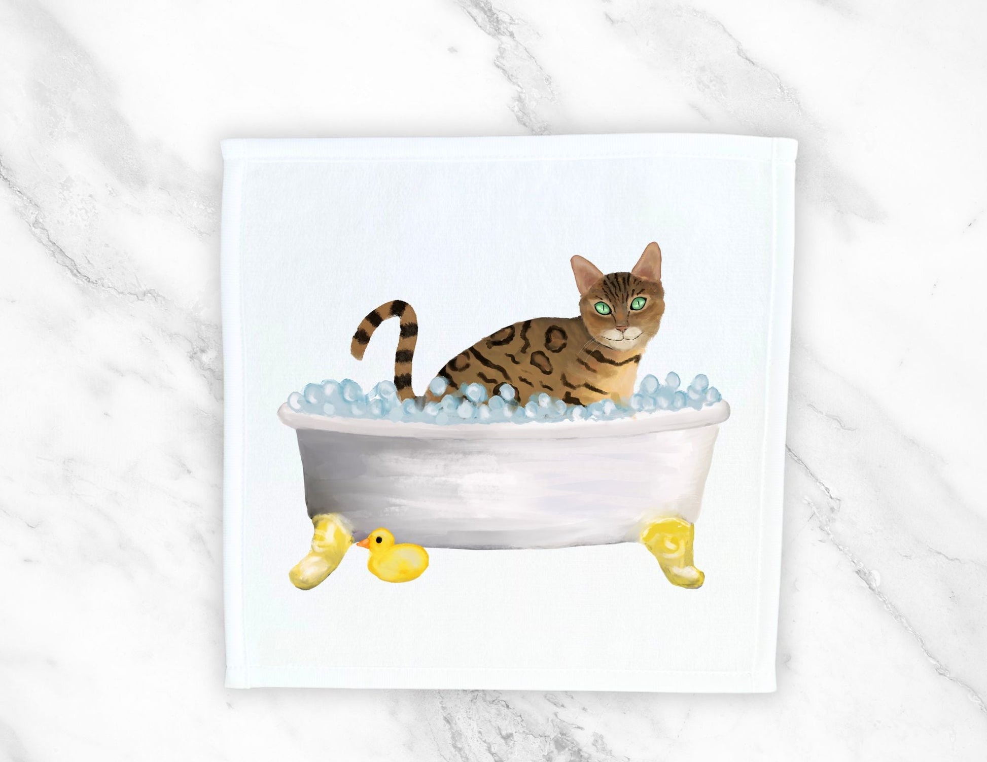 Bengal Cat in Bathtub Washcloth – A Playful Feline Gift - MerikaArt