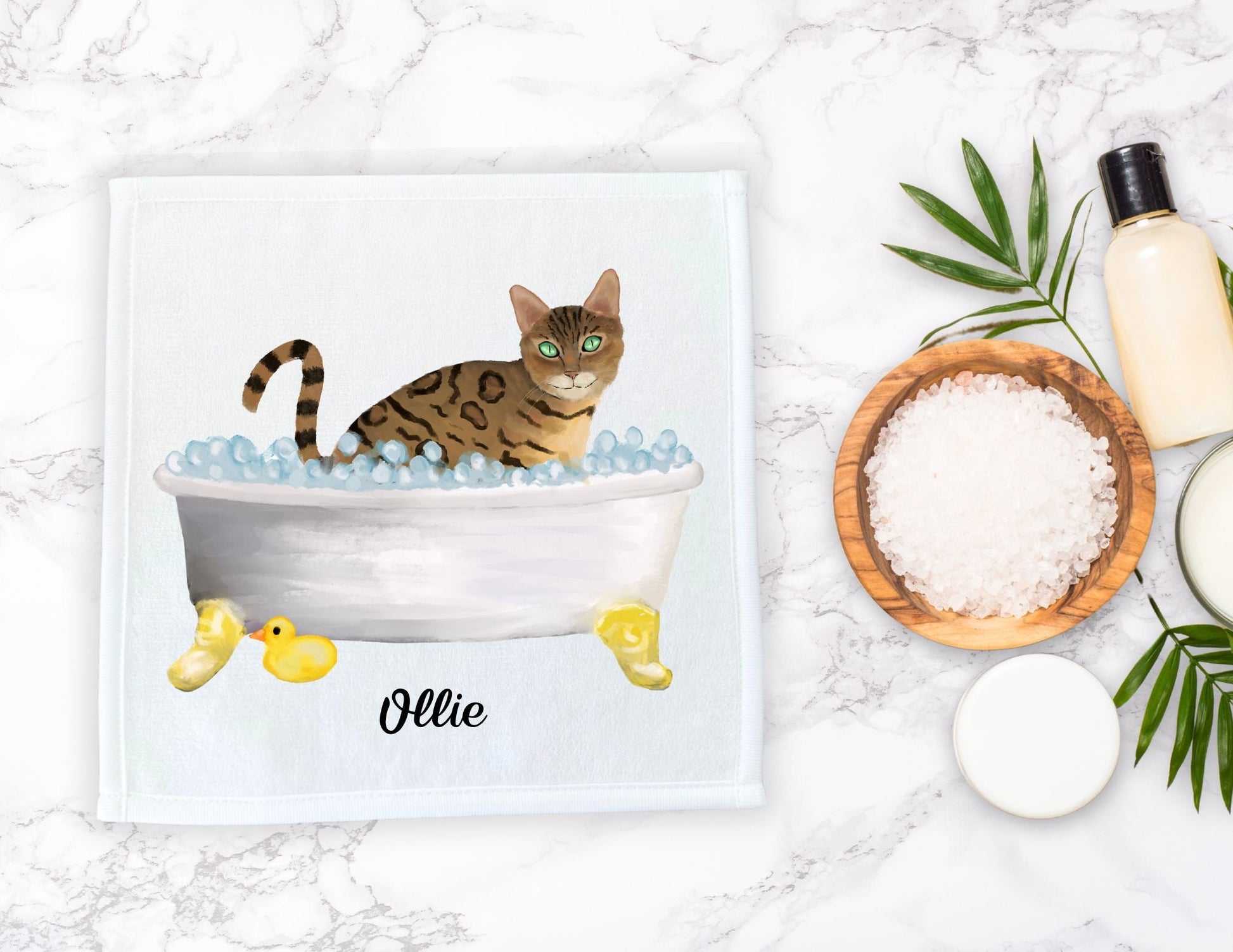 Bengal Cat in Bathtub Washcloth – A Playful Feline Gift - MerikaArt