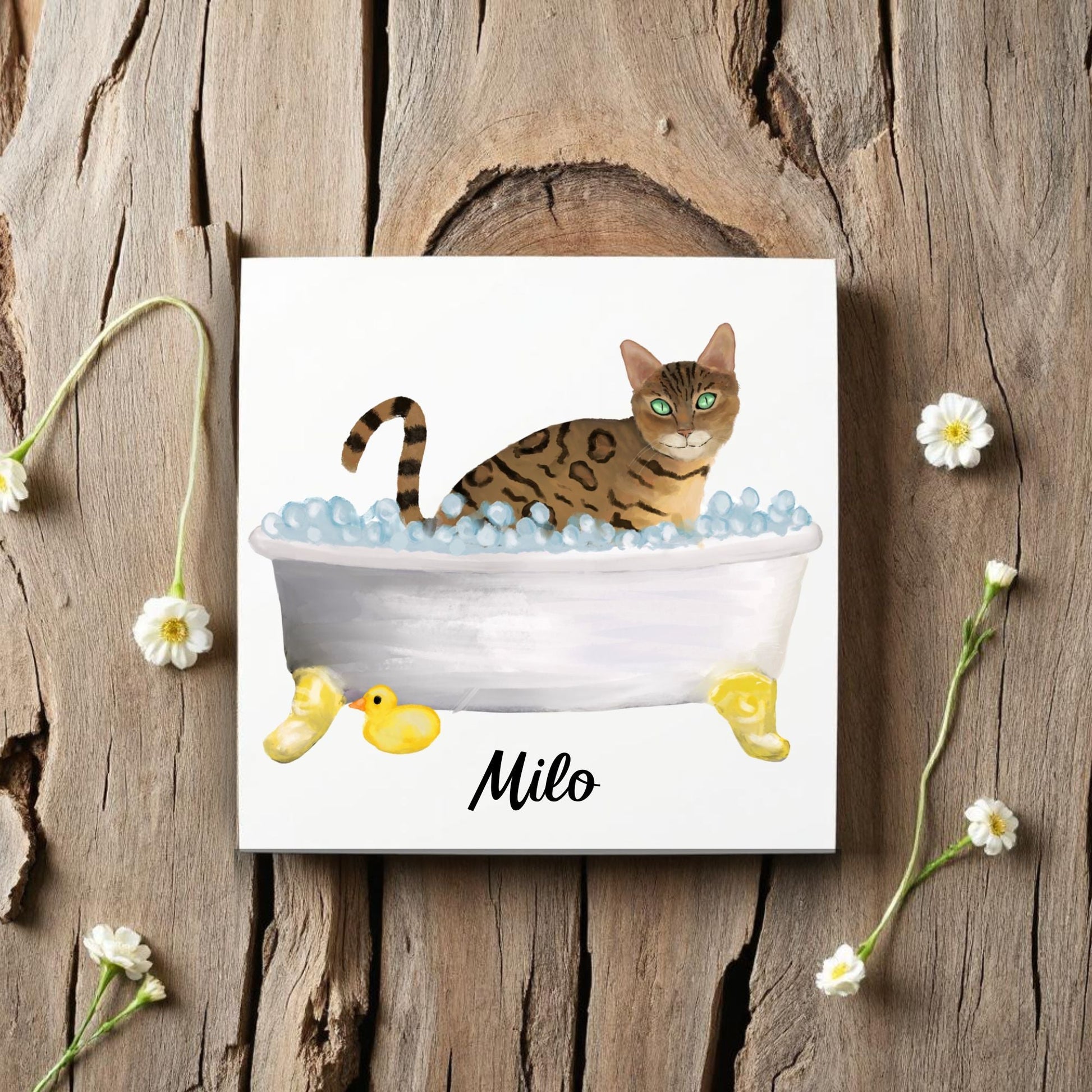 Bengal Cat in Bubble Bath Ceramic Tile - MerikaArt